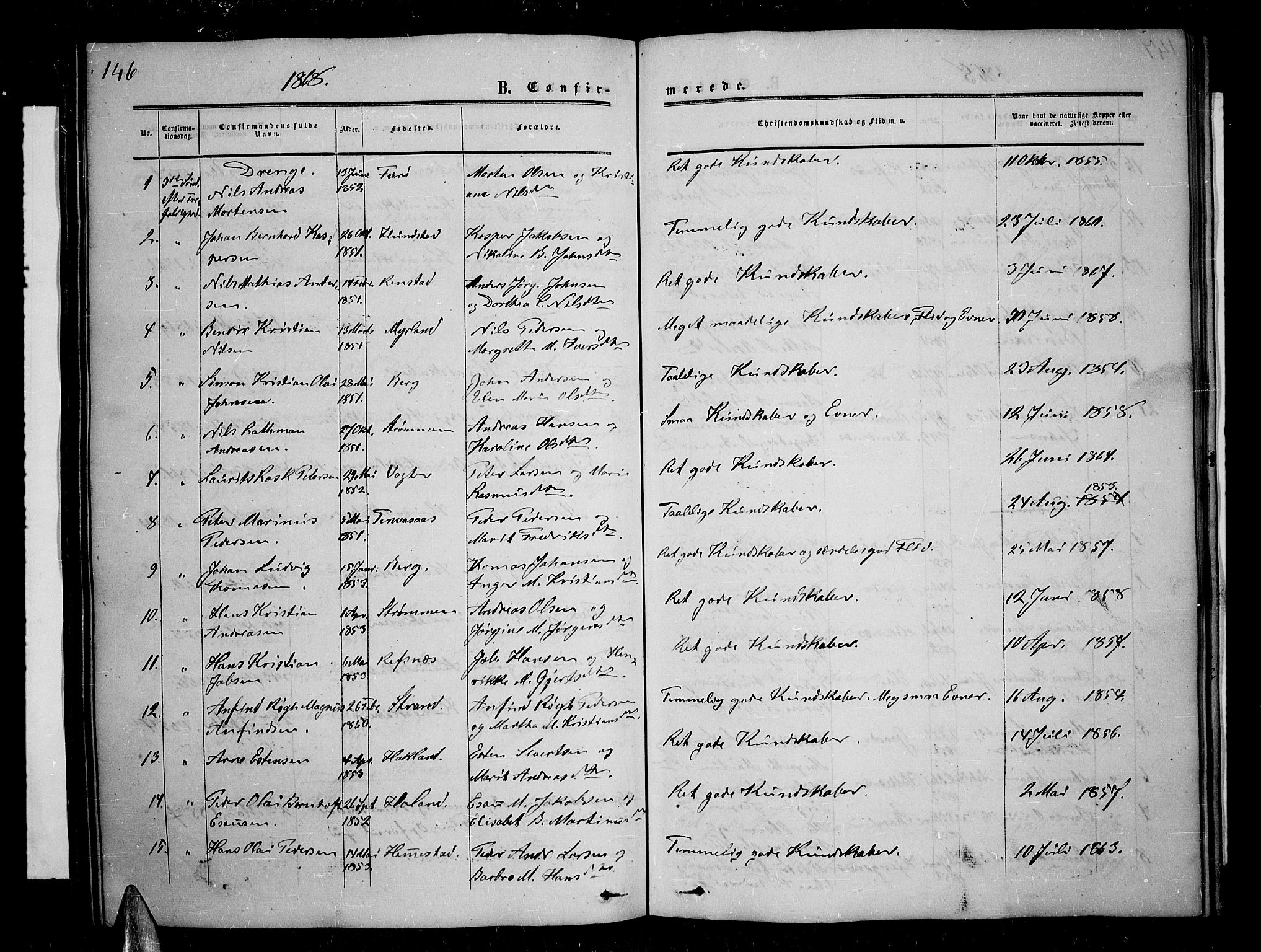 Kvæfjord sokneprestkontor, SATØ/S-1323/G/Ga/Gab/L0003klokker: Parish register (copy) no. 3, 1856-1870, p. 146