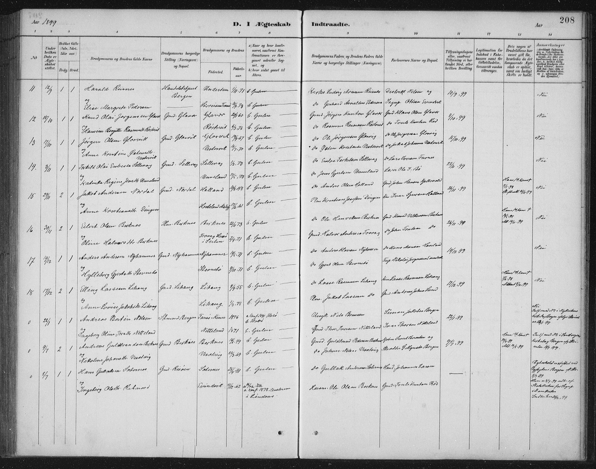 Gulen sokneprestembete, SAB/A-80201/H/Hab/Habb/L0003: Parish register (copy) no. B 3, 1884-1907, p. 208