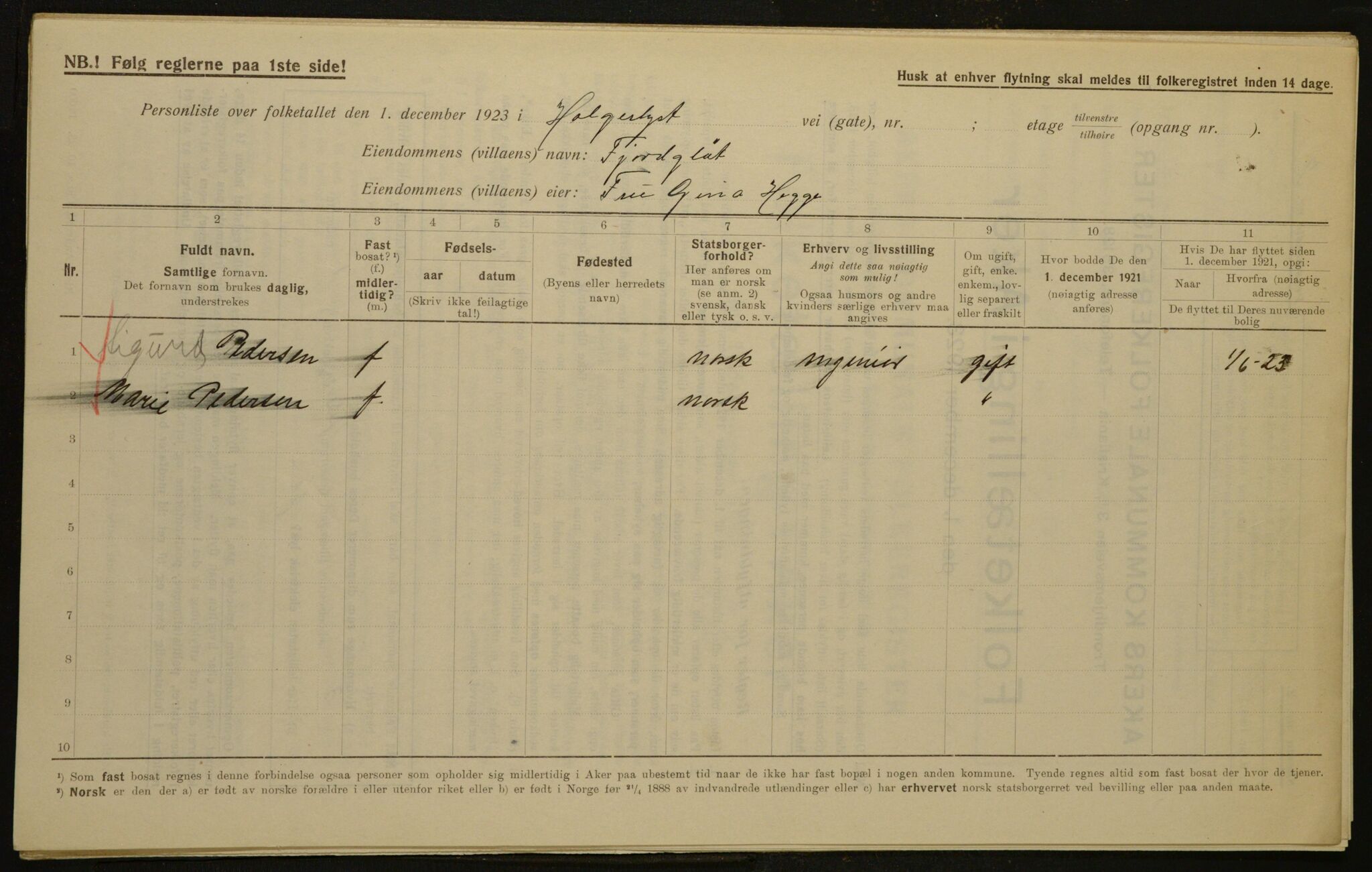 , Municipal Census 1923 for Aker, 1923, p. 2601