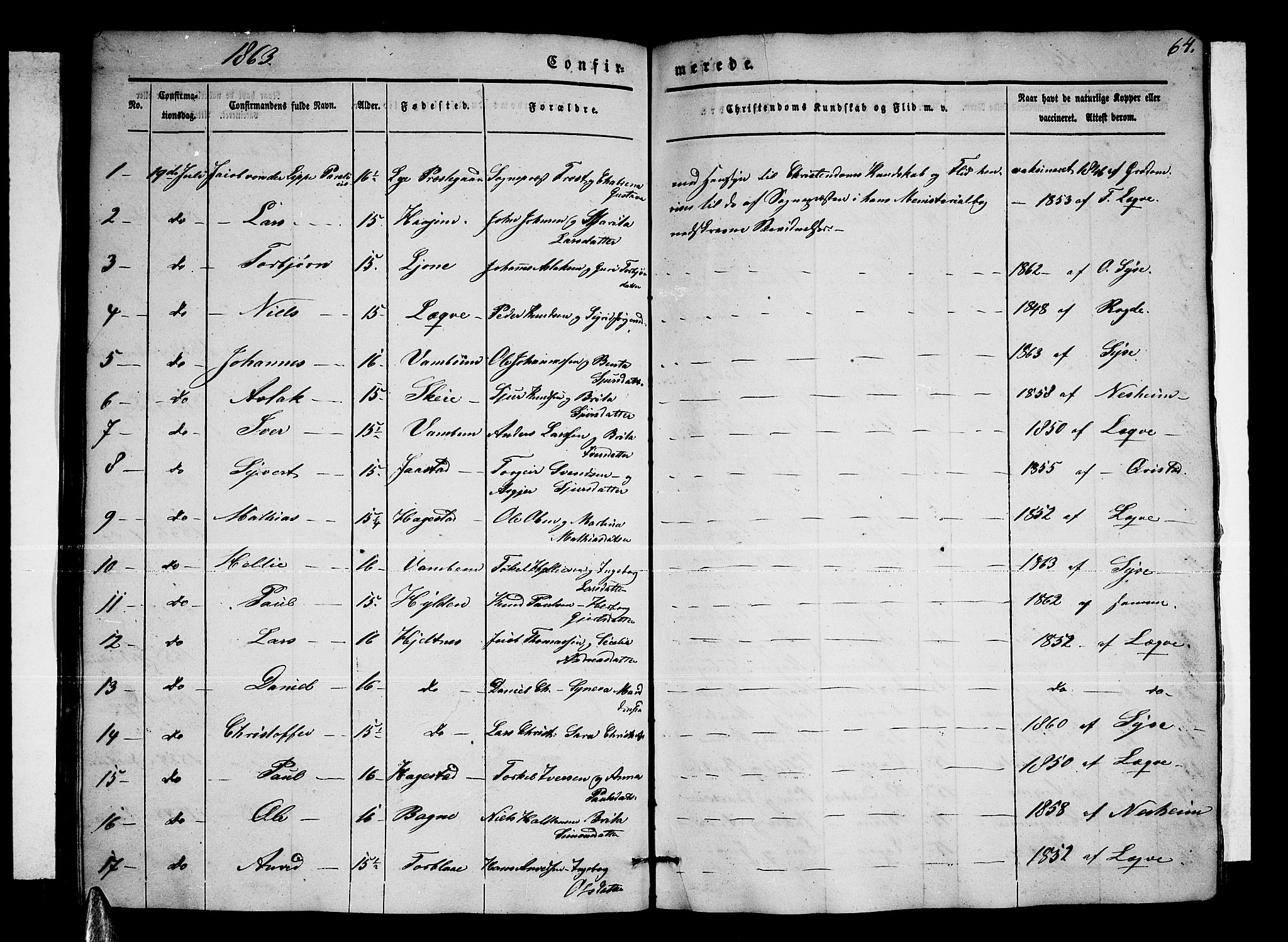 Ulvik sokneprestembete, SAB/A-78801/H/Hab: Parish register (copy) no. A 1, 1855-1868, p. 64