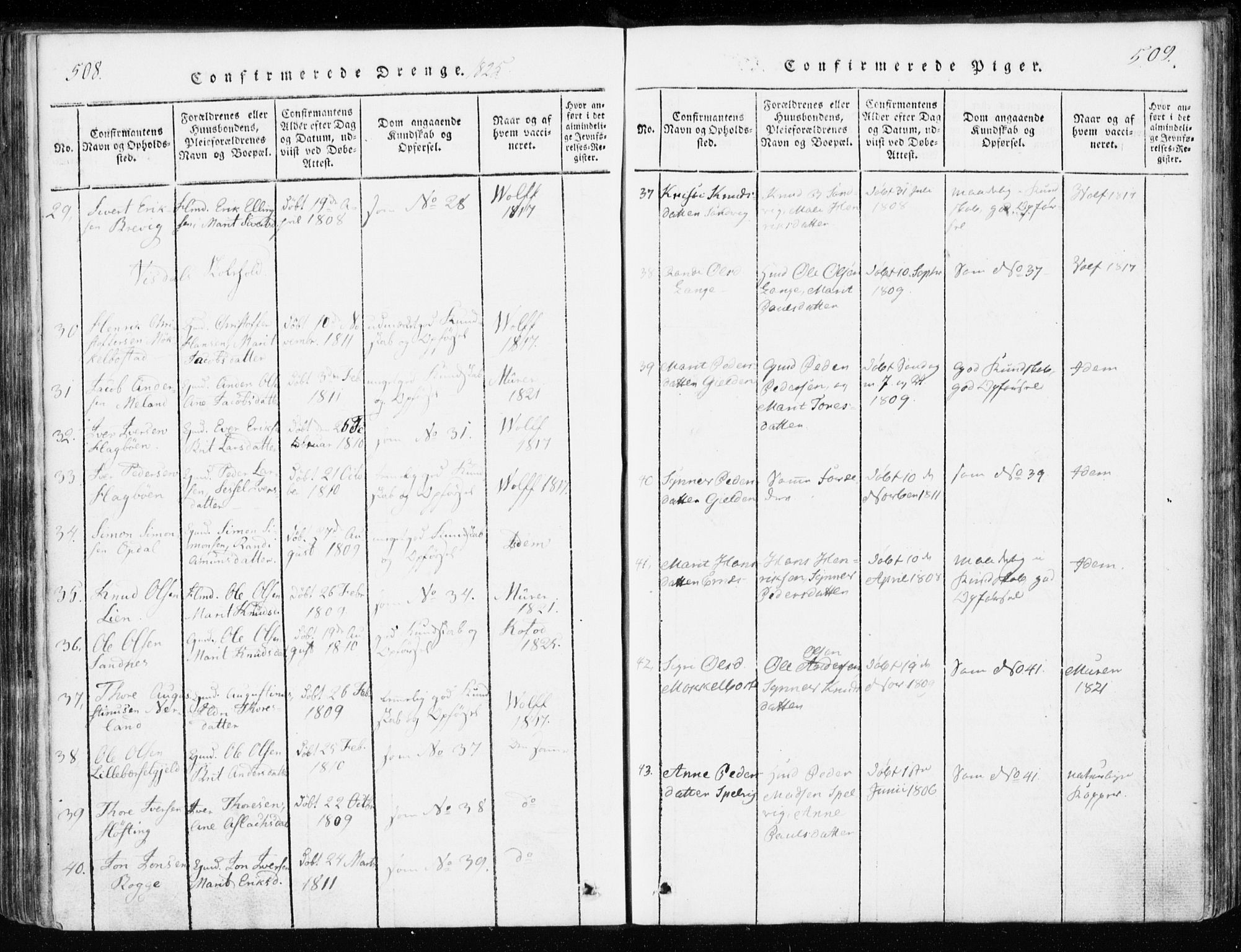 Ministerialprotokoller, klokkerbøker og fødselsregistre - Møre og Romsdal, SAT/A-1454/551/L0623: Parish register (official) no. 551A03, 1818-1831, p. 508-509