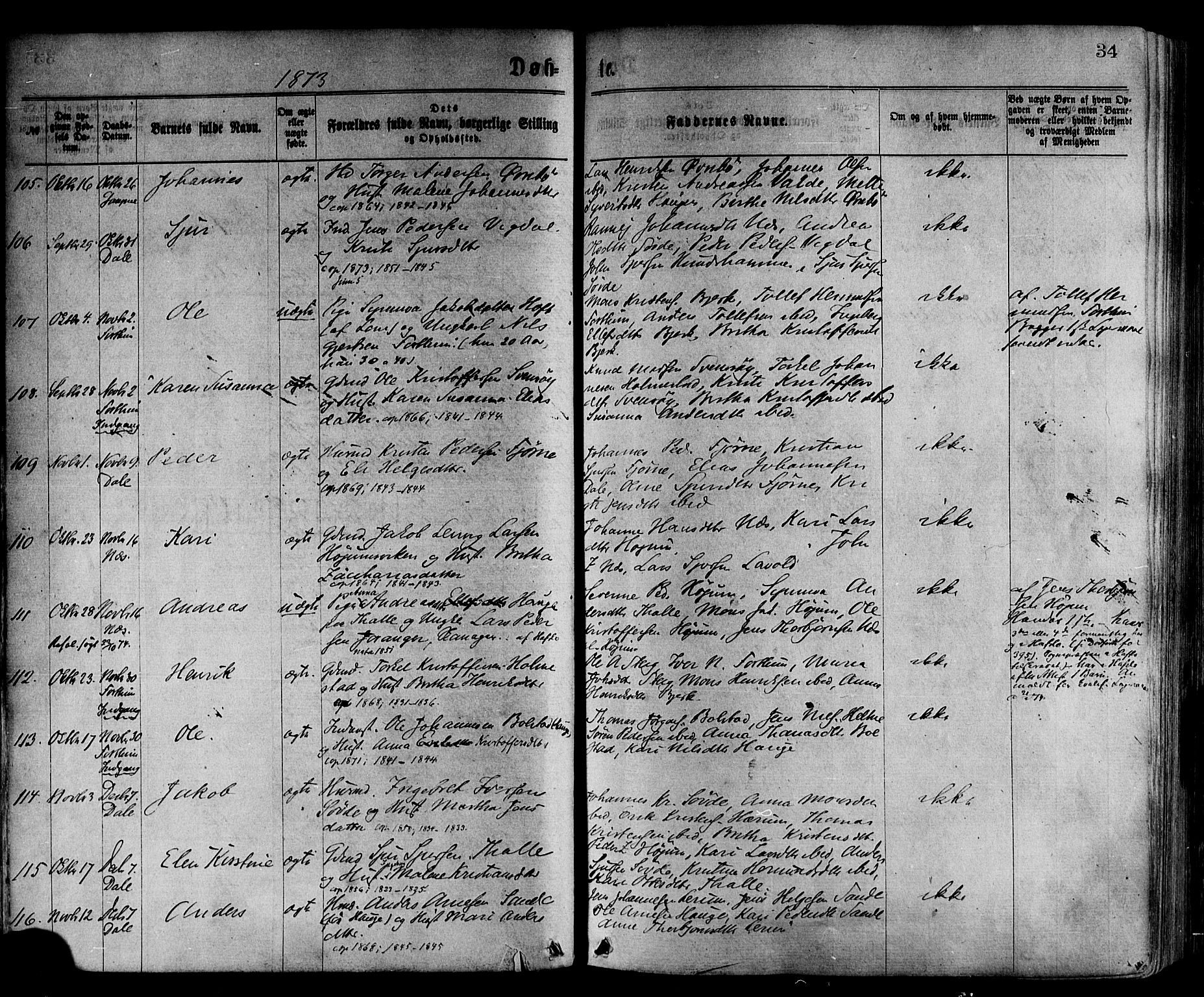 Luster sokneprestembete, AV/SAB-A-81101/H/Haa/Haaa/L0010: Parish register (official) no. A 10, 1871-1886, p. 34