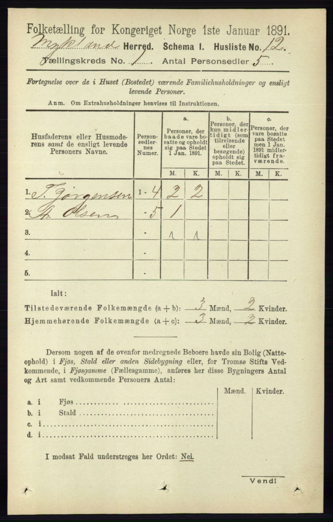 RA, 1891 census for 0932 Mykland, 1891, p. 23