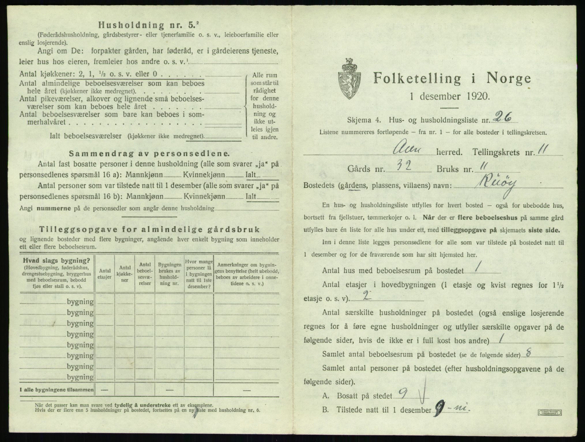 SAT, 1920 census for Aure, 1920, p. 690