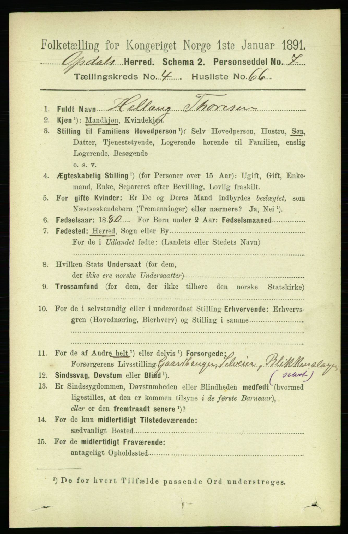 RA, 1891 census for 1634 Oppdal, 1891, p. 2140