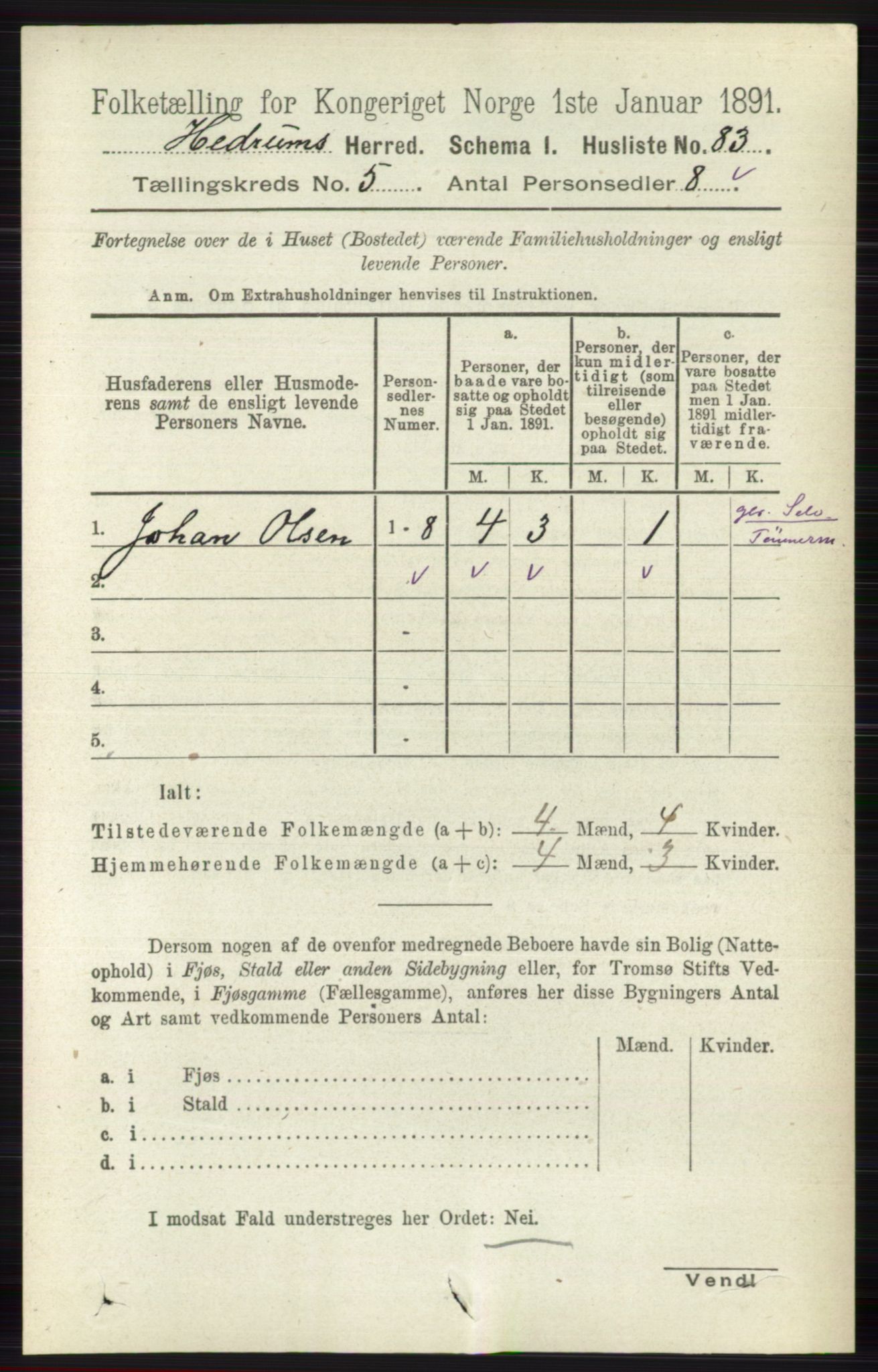 RA, 1891 census for 0727 Hedrum, 1891, p. 1960