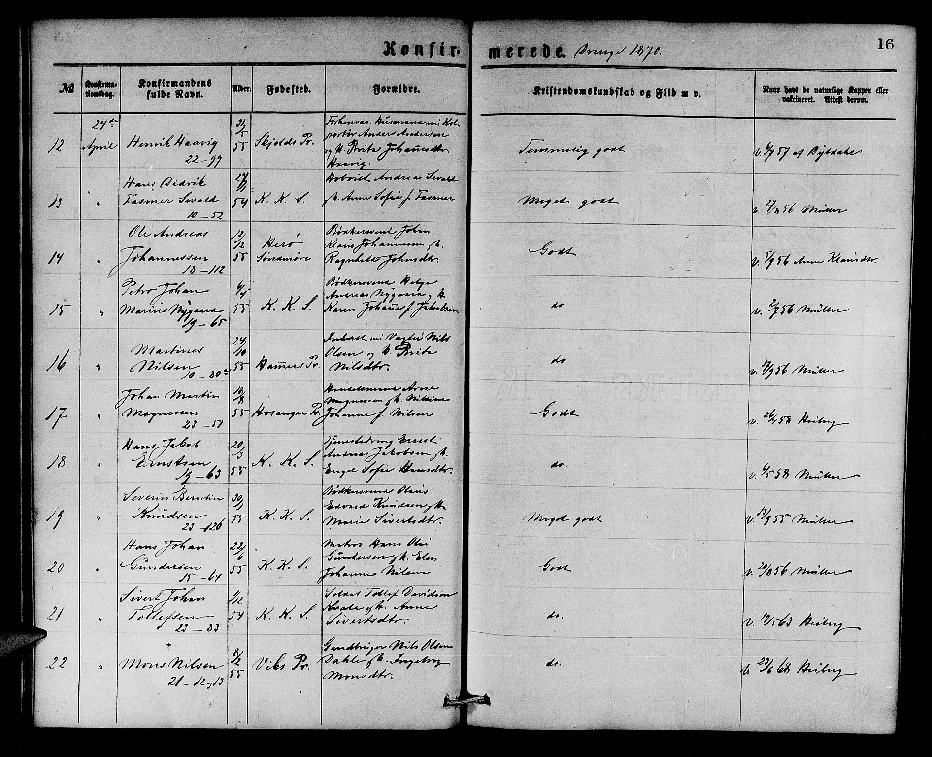 Korskirken sokneprestembete, AV/SAB-A-76101/H/Hab: Parish register (copy) no. C 2, 1869-1879, p. 16