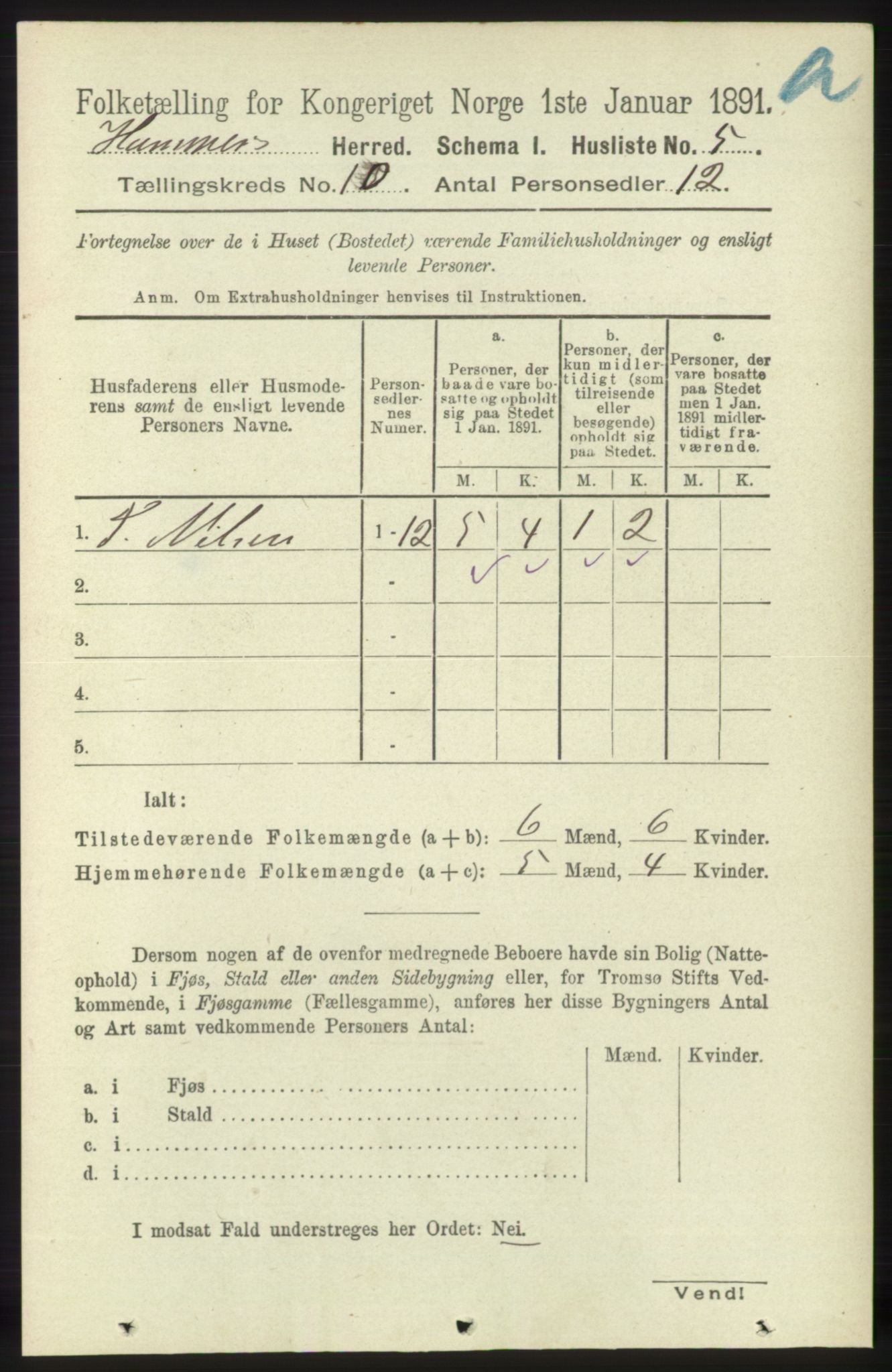 RA, 1891 census for 1254 Hamre, 1891, p. 2738