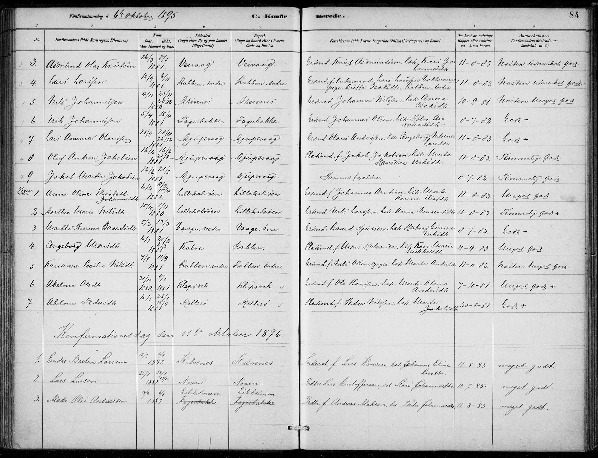 Sund sokneprestembete, SAB/A-99930: Parish register (official) no. D 1, 1882-1899, p. 84