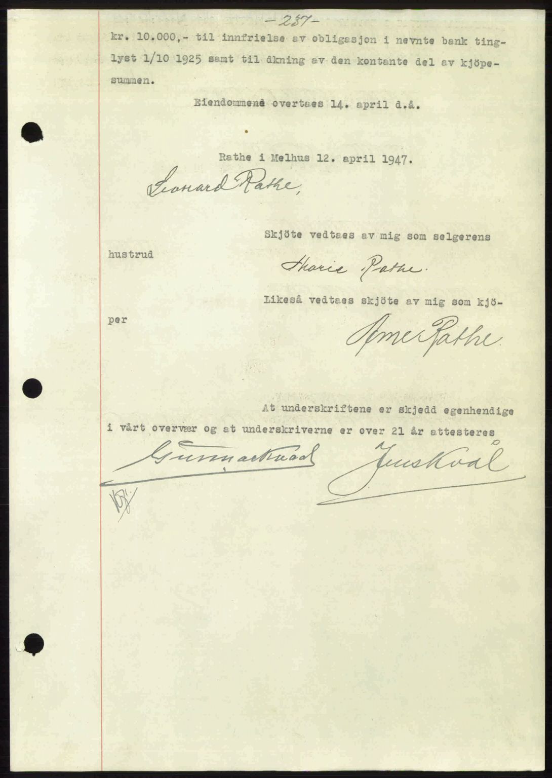 Gauldal sorenskriveri, SAT/A-0014/1/2/2C: Mortgage book no. A3, 1947-1947, Diary no: : 402/1947