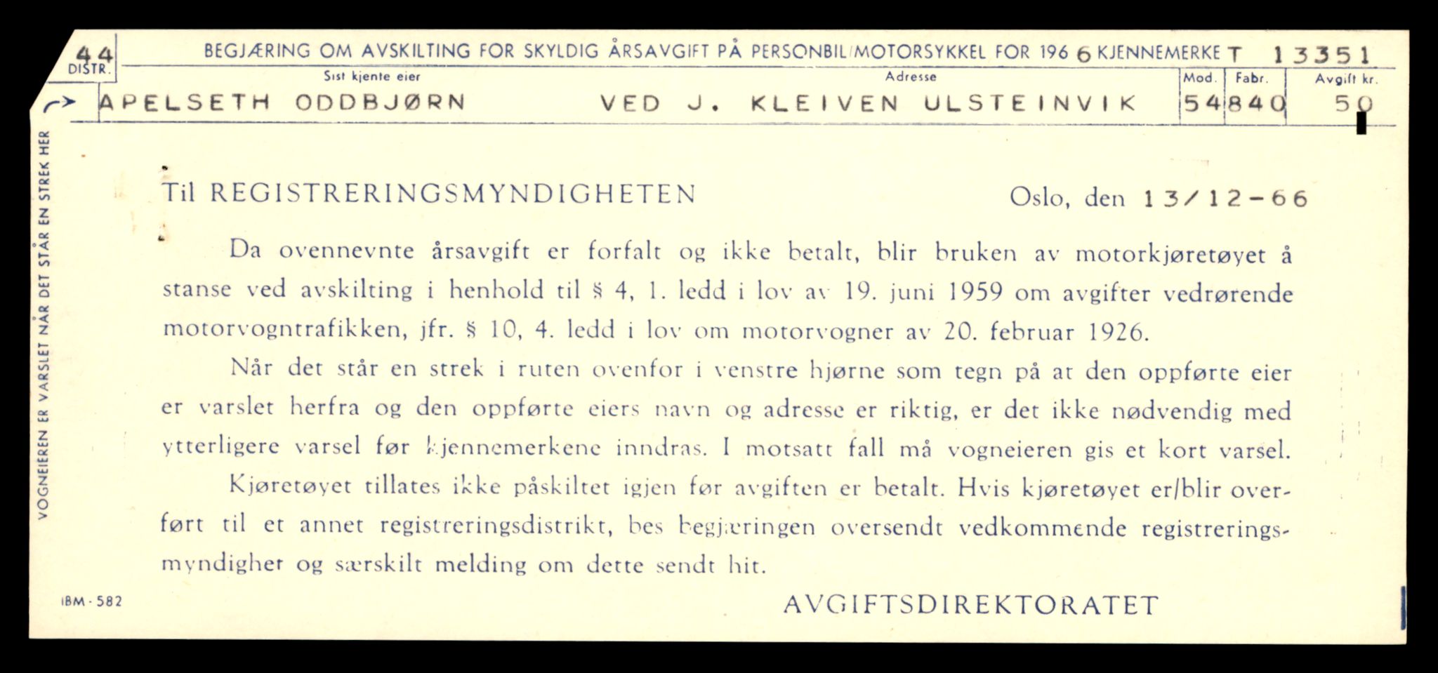 Møre og Romsdal vegkontor - Ålesund trafikkstasjon, AV/SAT-A-4099/F/Fe/L0038: Registreringskort for kjøretøy T 13180 - T 13360, 1927-1998, p. 2867