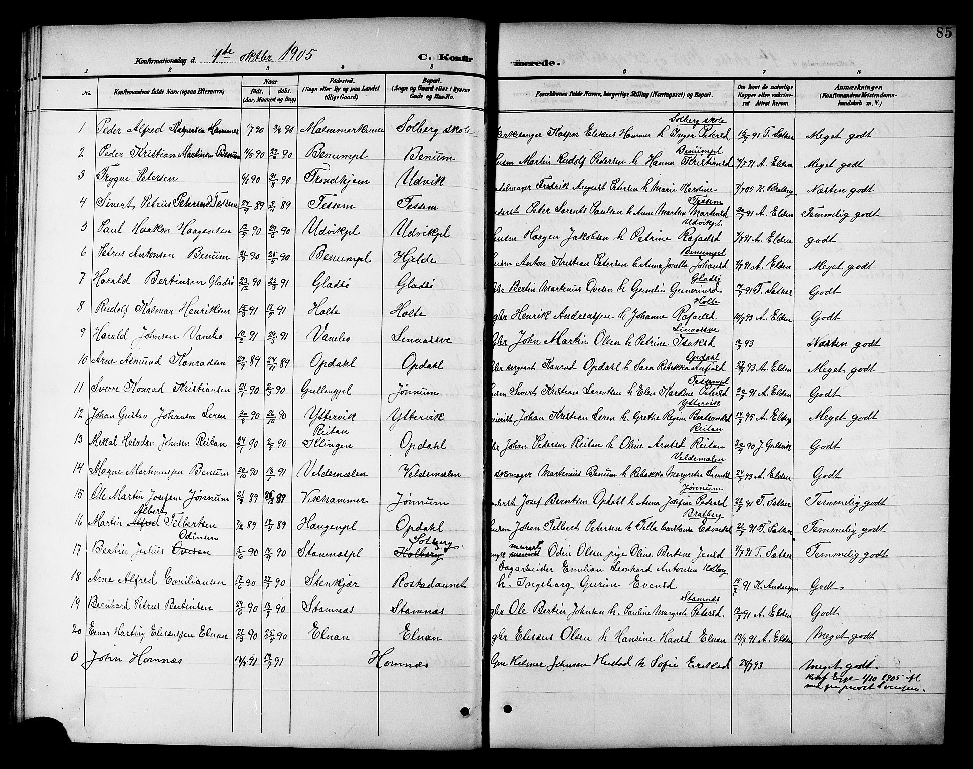 Ministerialprotokoller, klokkerbøker og fødselsregistre - Nord-Trøndelag, SAT/A-1458/741/L0401: Parish register (copy) no. 741C02, 1899-1911, p. 85