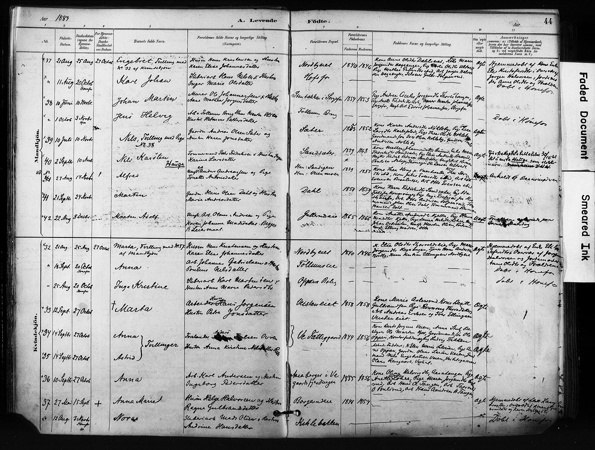 Norderhov kirkebøker, AV/SAKO-A-237/F/Fa/L0016: Parish register (official) no. 16, 1885-1902, p. 44