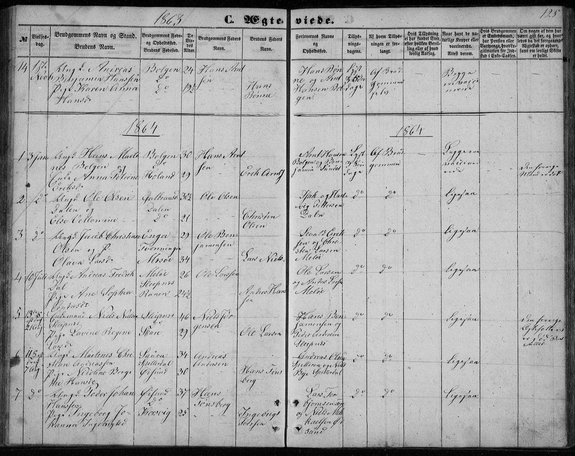 Ministerialprotokoller, klokkerbøker og fødselsregistre - Nordland, SAT/A-1459/843/L0633: Parish register (copy) no. 843C02, 1853-1873, p. 125