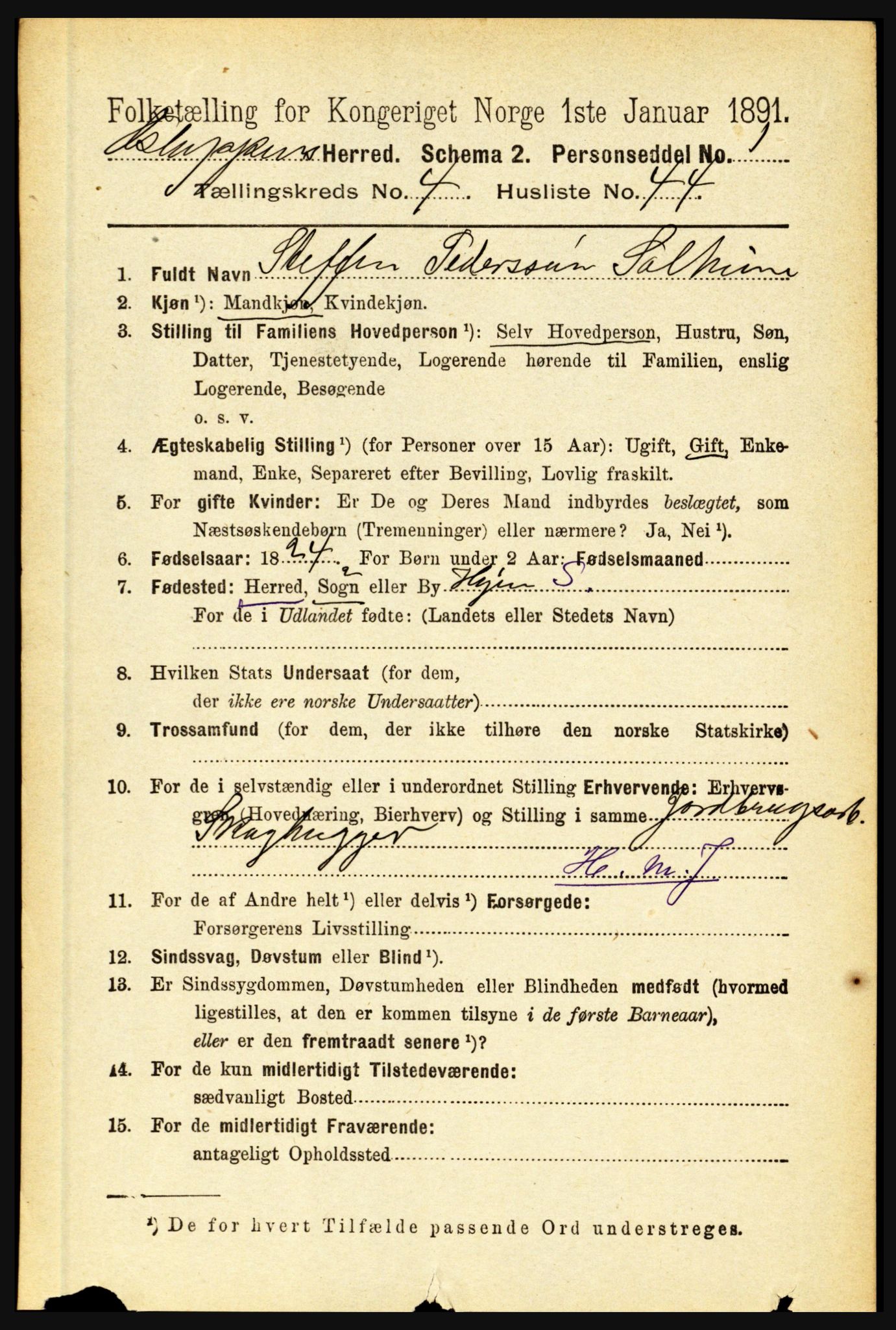 RA, 1891 census for 1445 Gloppen, 1891, p. 2026