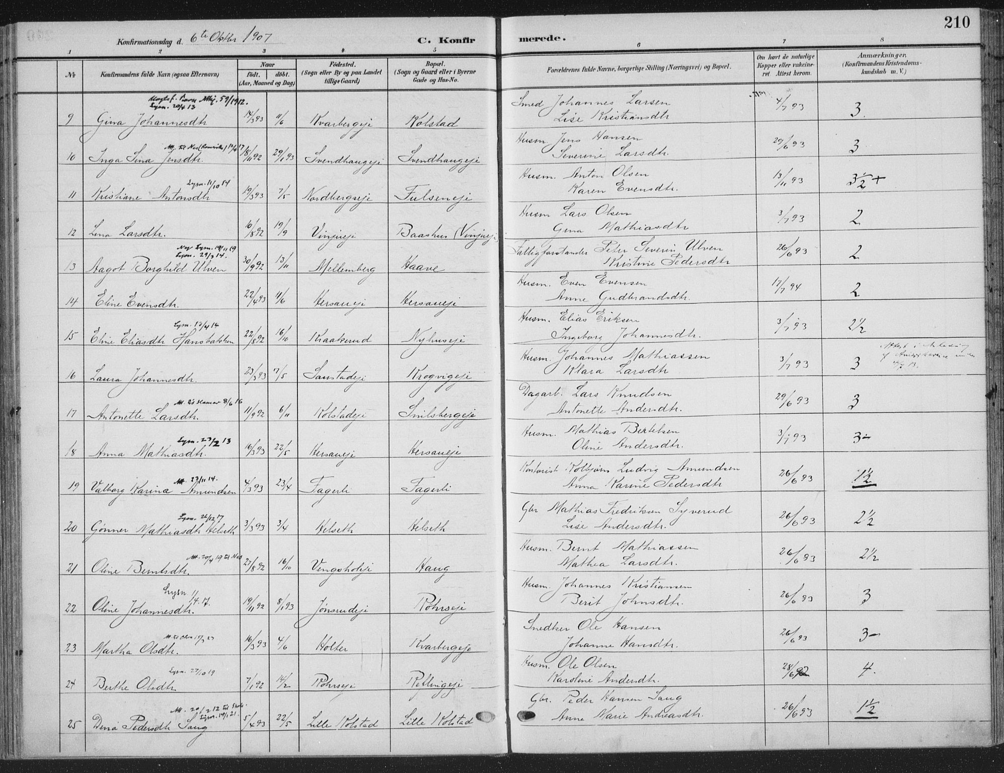 Ringsaker prestekontor, AV/SAH-PREST-014/K/Ka/L0018: Parish register (official) no. 18, 1903-1912, p. 210