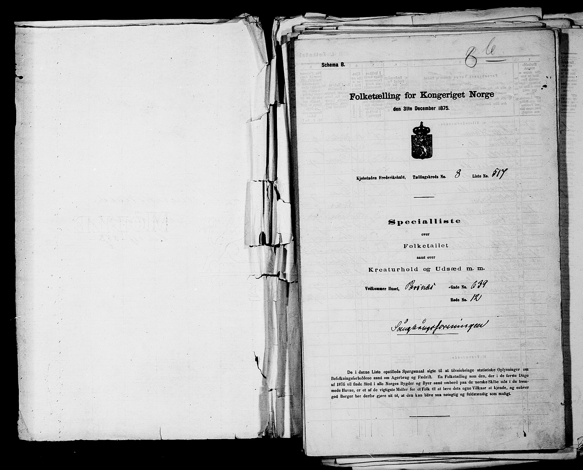 RA, 1875 census for 0101P Fredrikshald, 1875, p. 1275