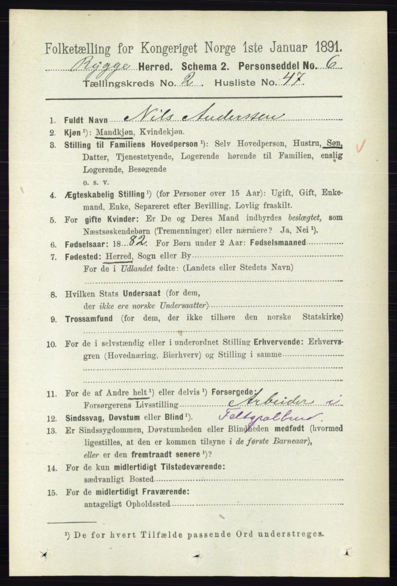 RA, 1891 census for 0136 Rygge, 1891, p. 1305