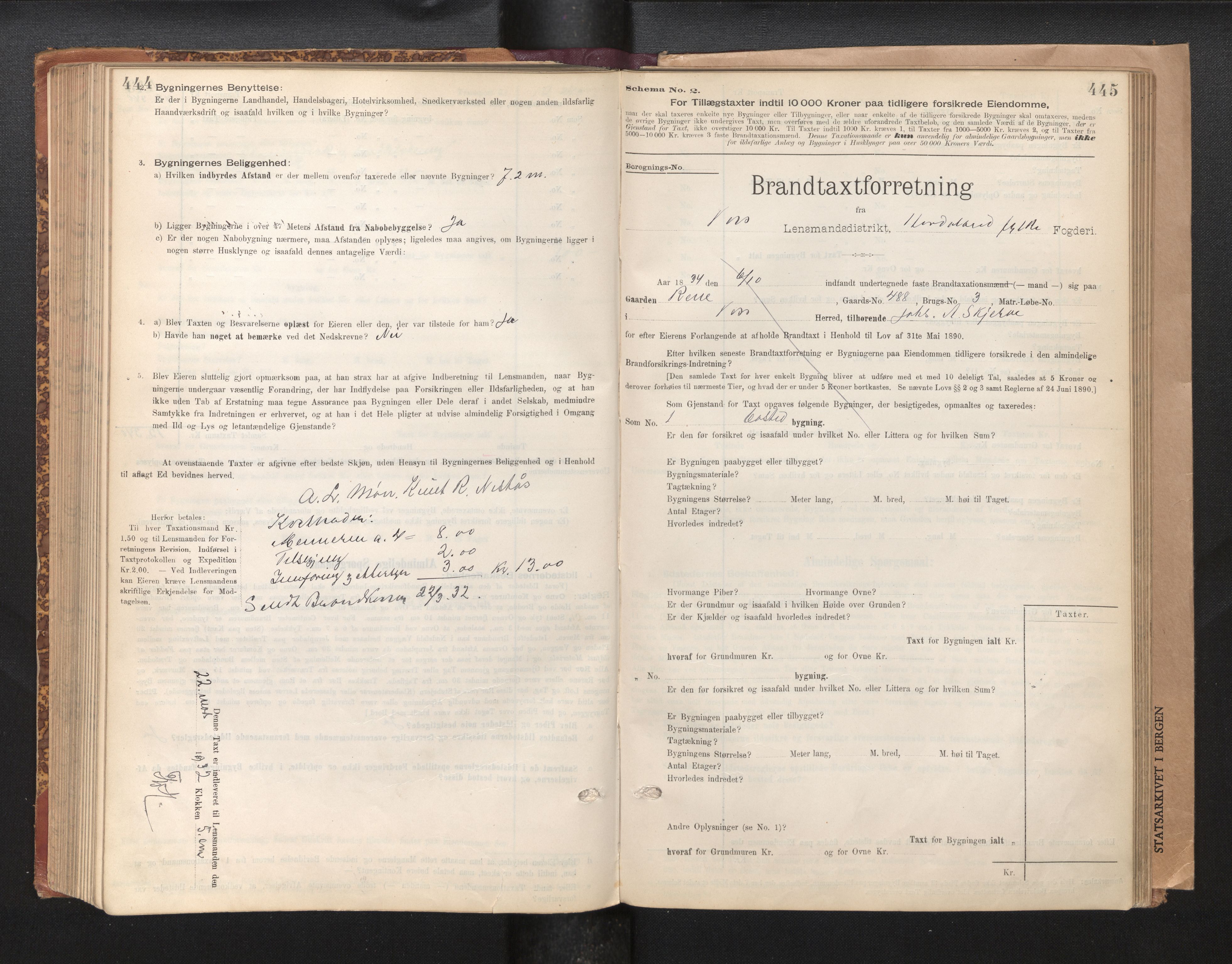 Lensmannen i Voss, SAB/A-35801/0012/L0008: Branntakstprotokoll, skjematakst, 1895-1945, p. 444-445