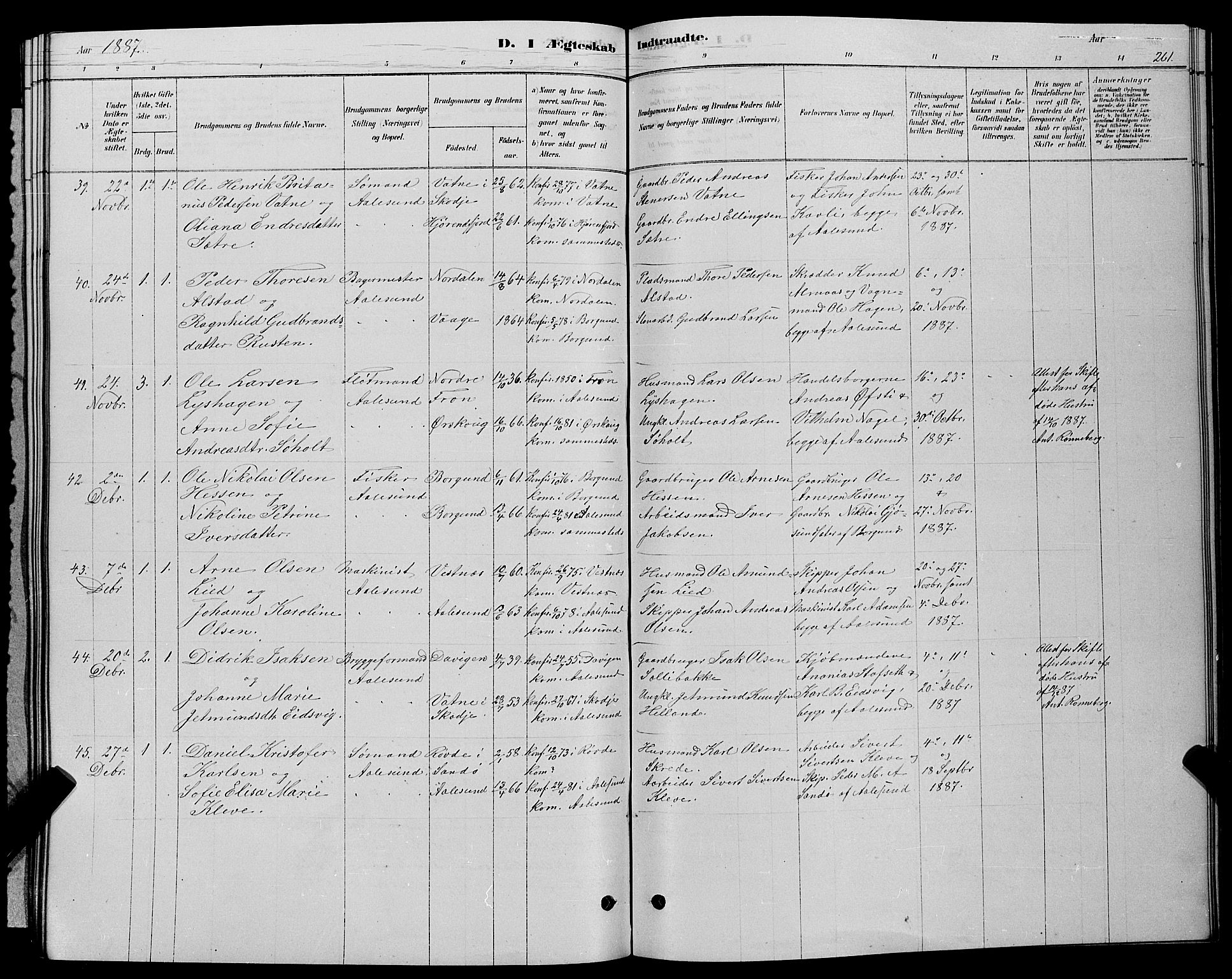 Ministerialprotokoller, klokkerbøker og fødselsregistre - Møre og Romsdal, AV/SAT-A-1454/529/L0466: Parish register (copy) no. 529C03, 1878-1888, p. 261