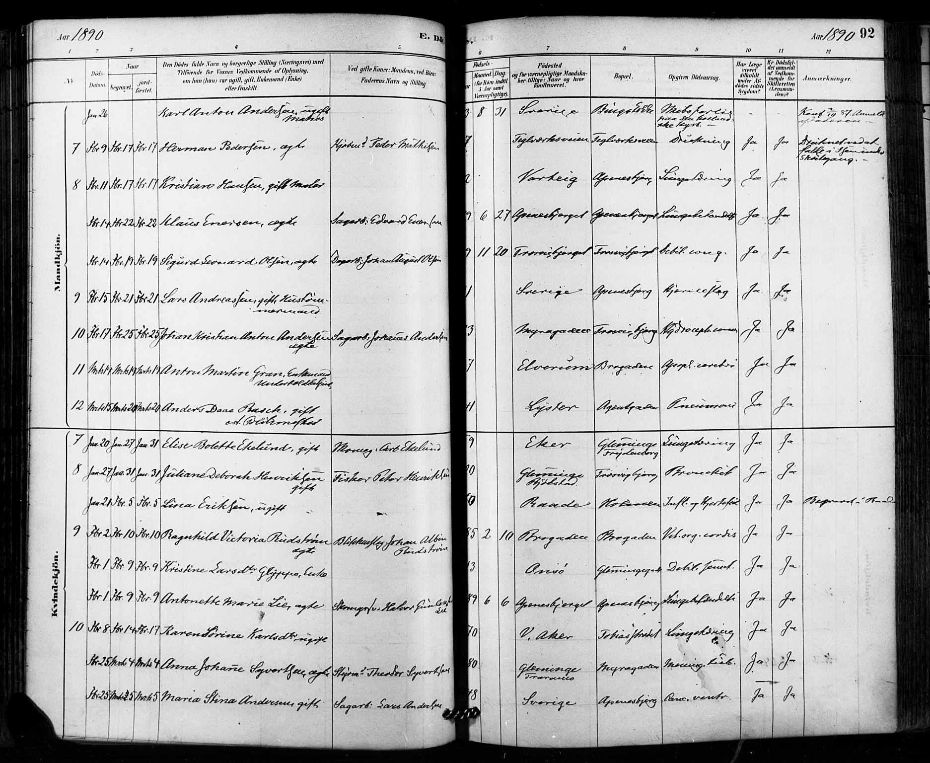 Fredrikstad domkirkes prestekontor Kirkebøker, SAO/A-10906/F/Fa/L0003: Parish register (official) no. 3, 1878-1904, p. 92