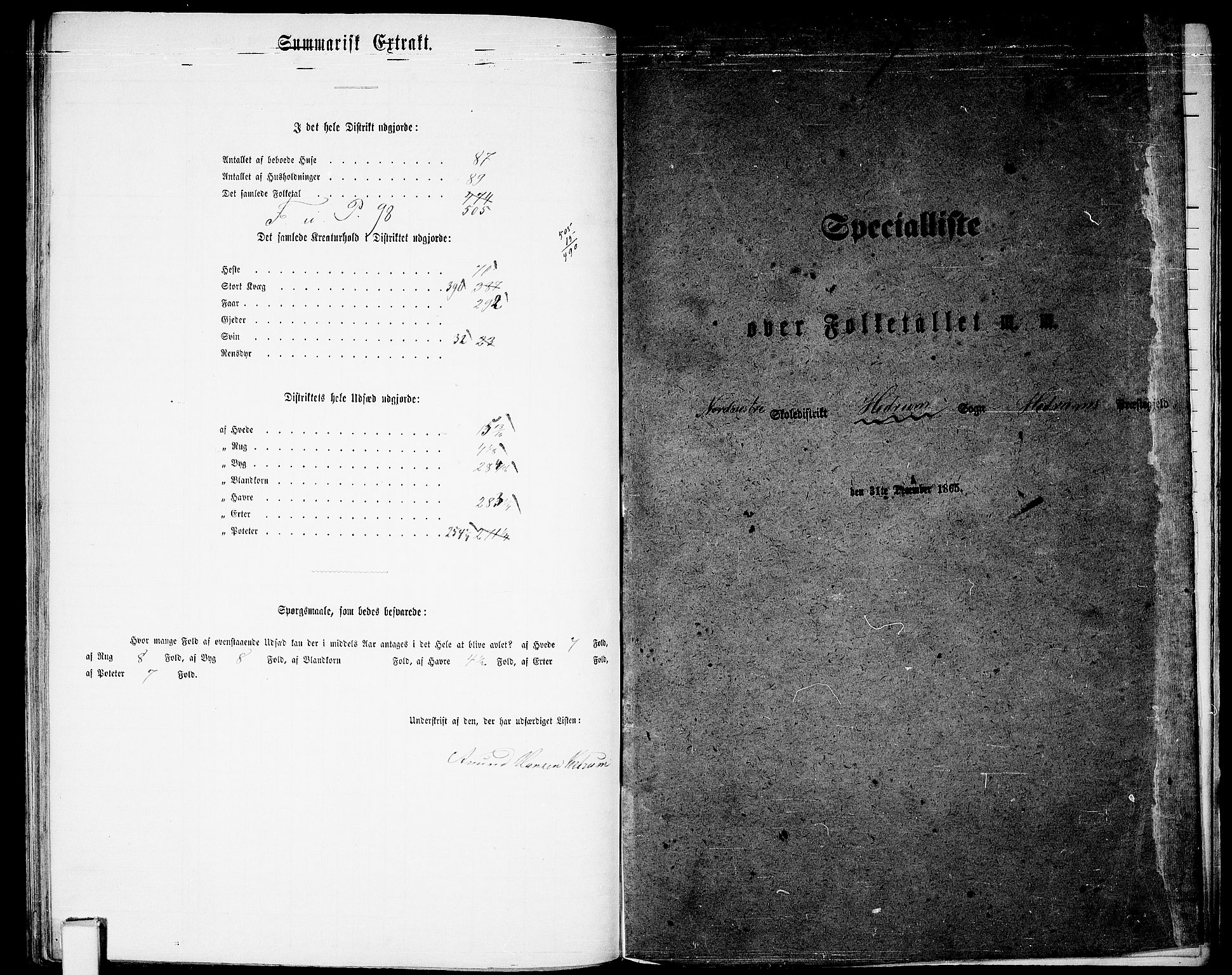 RA, 1865 census for Hedrum, 1865, p. 88