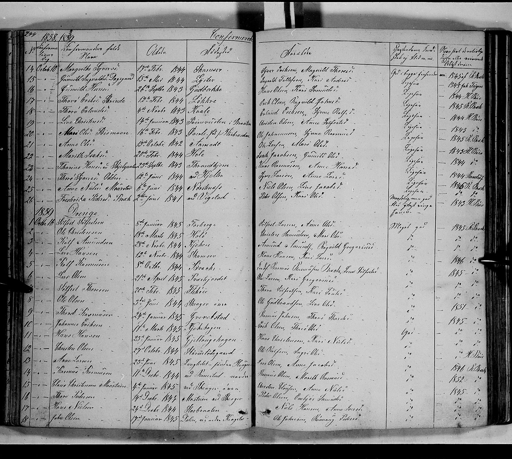 Lom prestekontor, SAH/PREST-070/L/L0004: Parish register (copy) no. 4, 1845-1864, p. 244-245