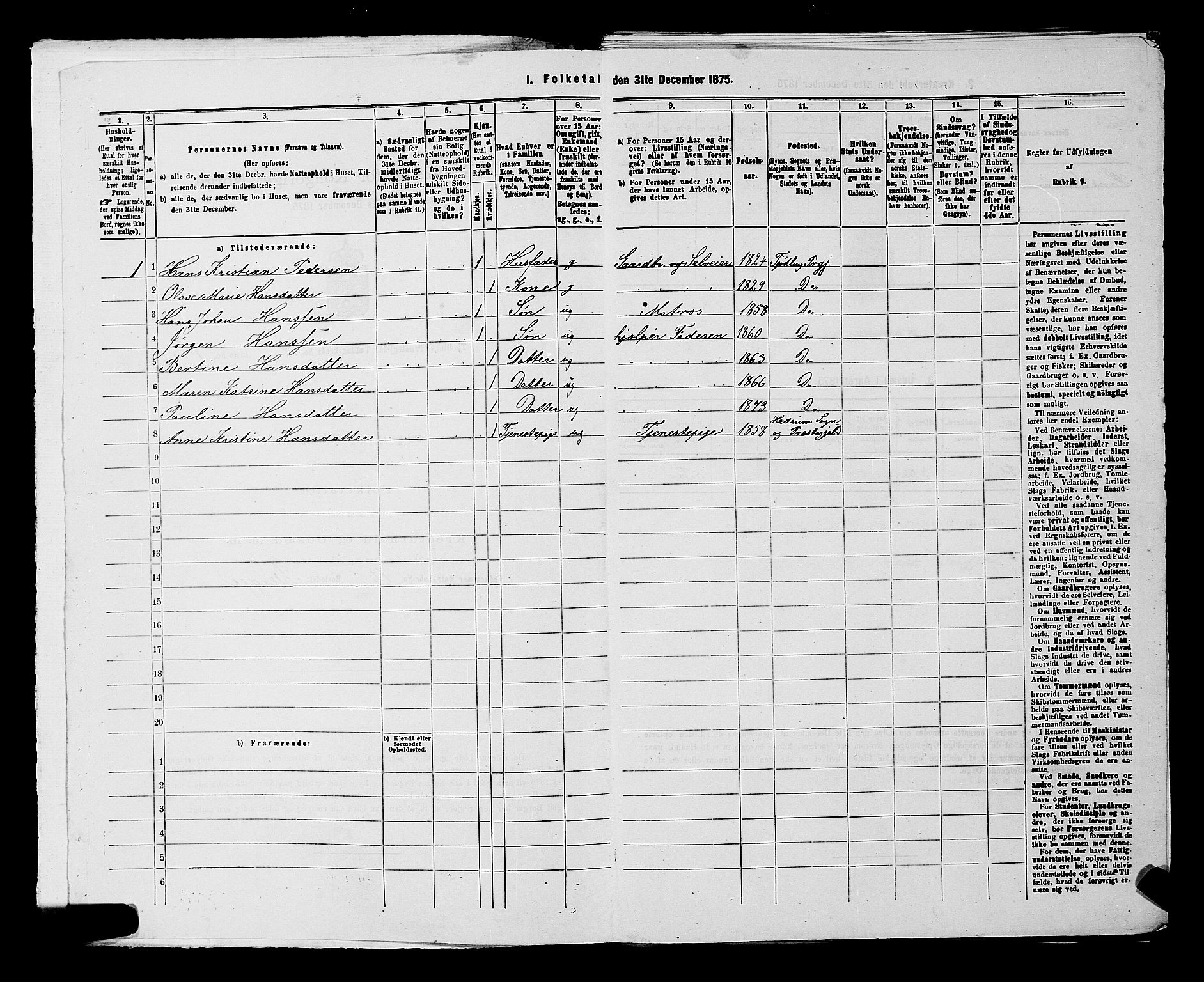 SAKO, 1875 census for 0725P Tjølling, 1875, p. 392