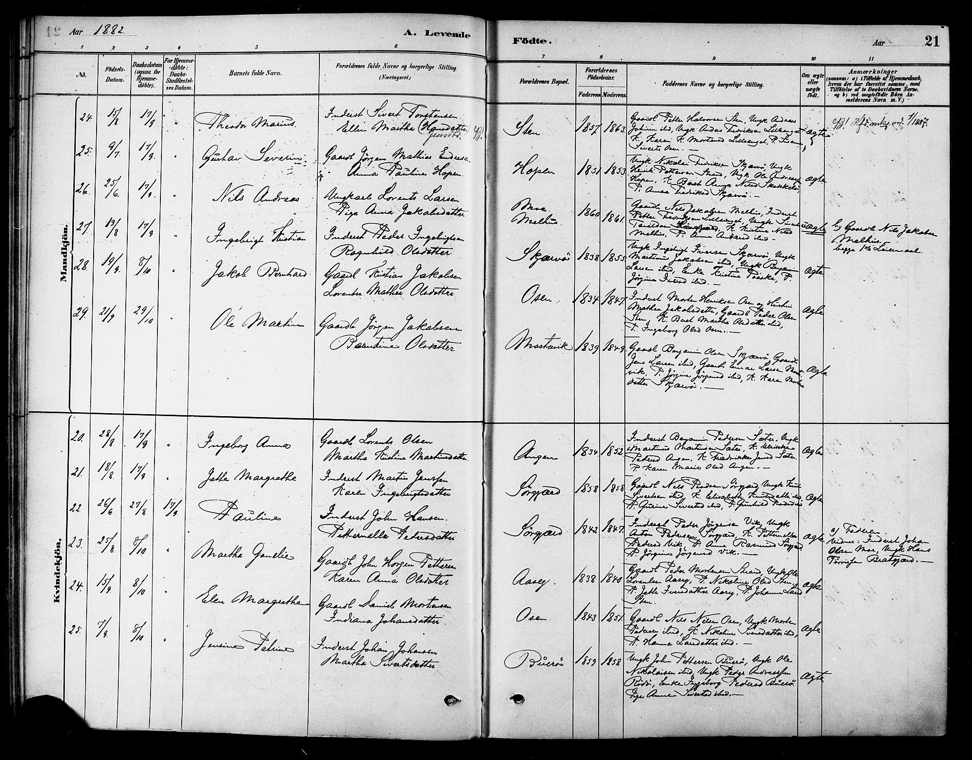 Ministerialprotokoller, klokkerbøker og fødselsregistre - Sør-Trøndelag, AV/SAT-A-1456/658/L0722: Parish register (official) no. 658A01, 1879-1896, p. 21