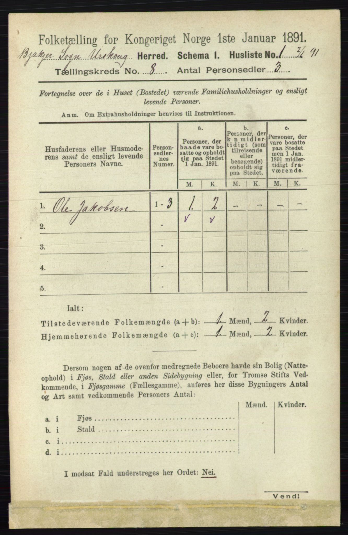 RA, 1891 census for 0224 Aurskog, 1891, p. 3791