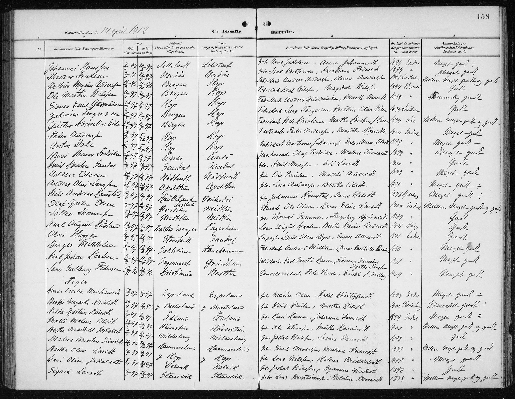 Fana Sokneprestembete, SAB/A-75101/H/Haa/Haai/L0003: Parish register (official) no. I 3, 1900-1912, p. 158