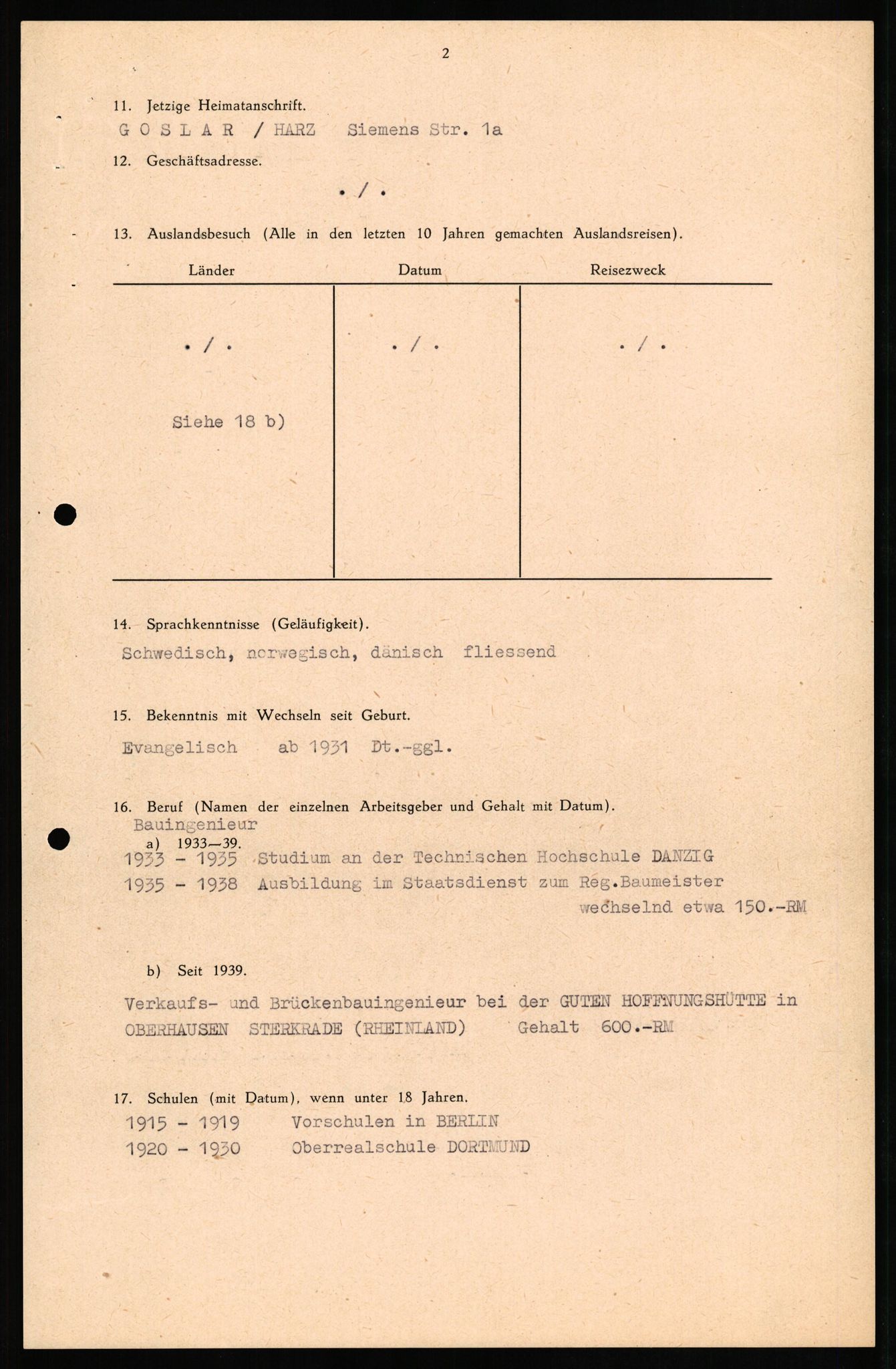 Forsvaret, Forsvarets overkommando II, RA/RAFA-3915/D/Db/L0023: CI Questionaires. Tyske okkupasjonsstyrker i Norge. Tyskere., 1945-1946, p. 294