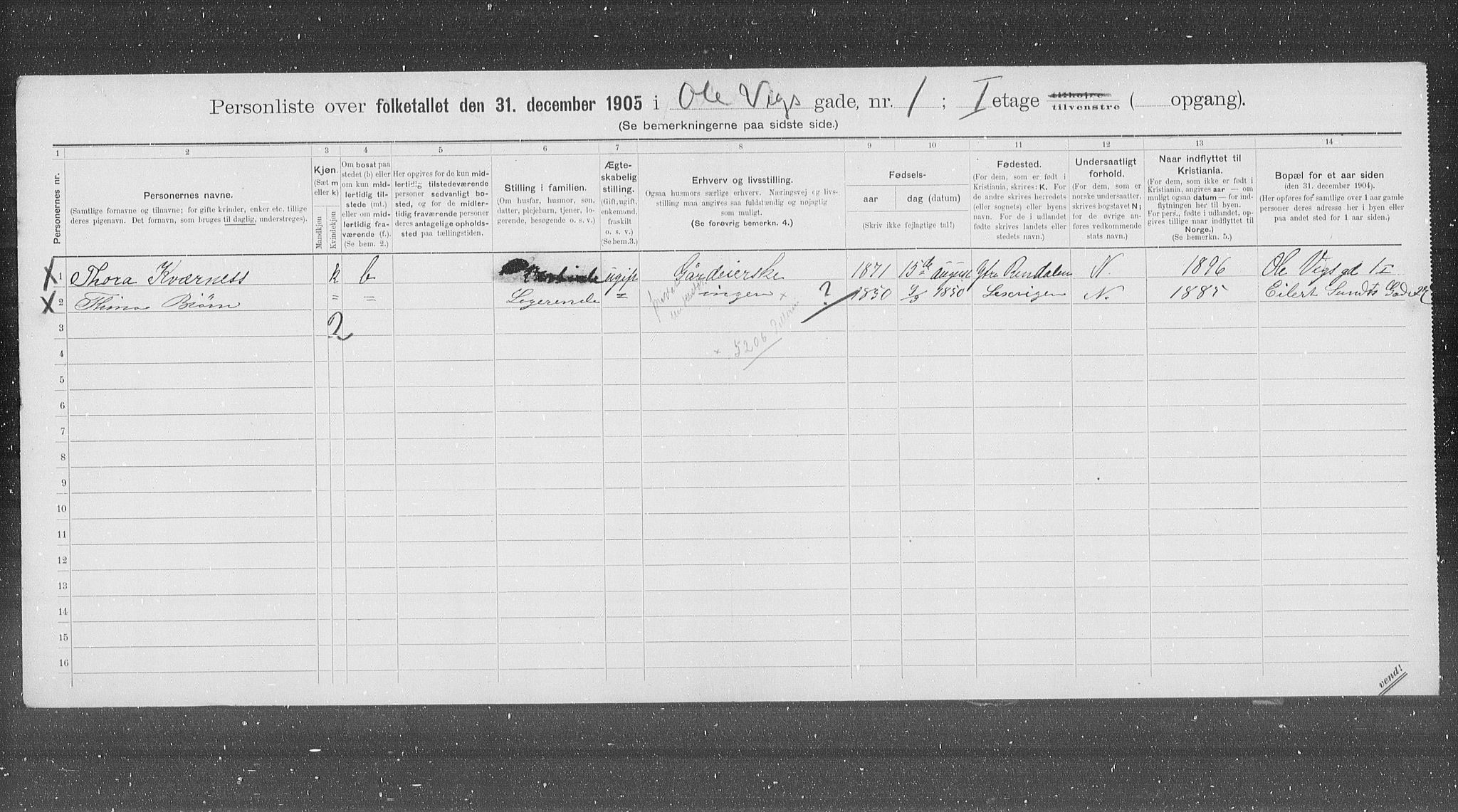 OBA, Municipal Census 1905 for Kristiania, 1905, p. 39677