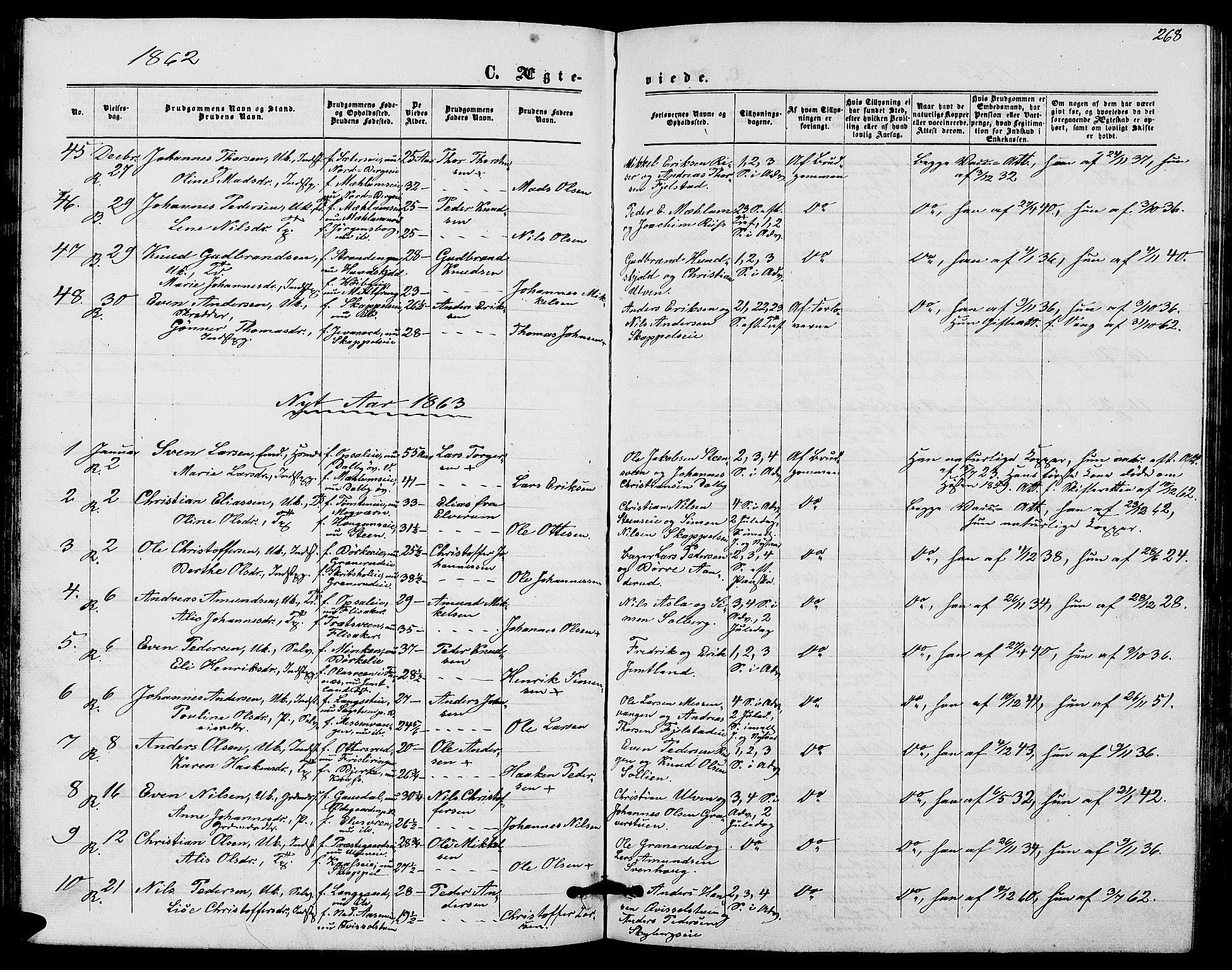 Ringsaker prestekontor, AV/SAH-PREST-014/L/La/L0007: Parish register (copy) no. 7, 1861-1869, p. 268