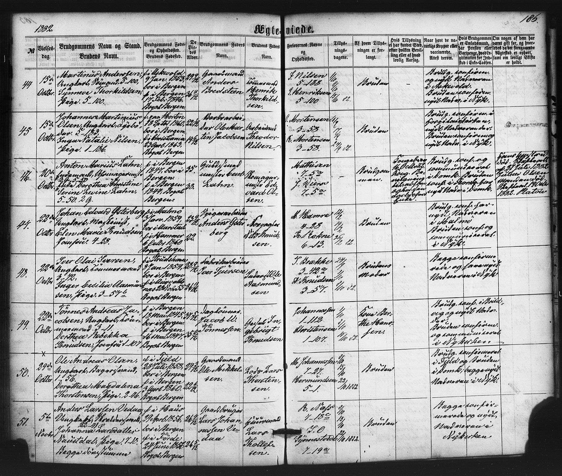 Nykirken Sokneprestembete, AV/SAB-A-77101/H/Haa/L0032: Parish register (official) no. D 2, 1861-1883, p. 186