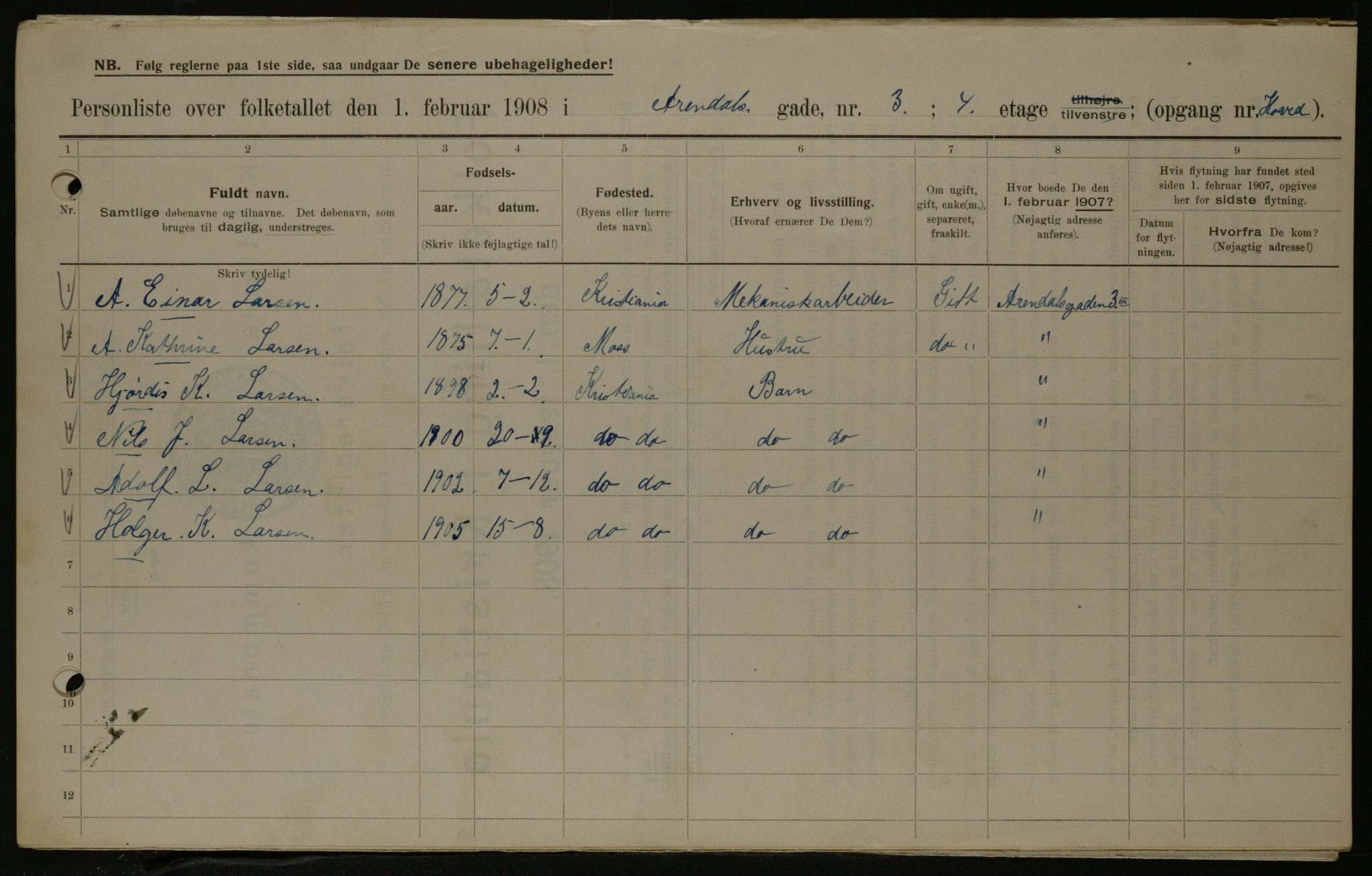 OBA, Municipal Census 1908 for Kristiania, 1908, p. 2126