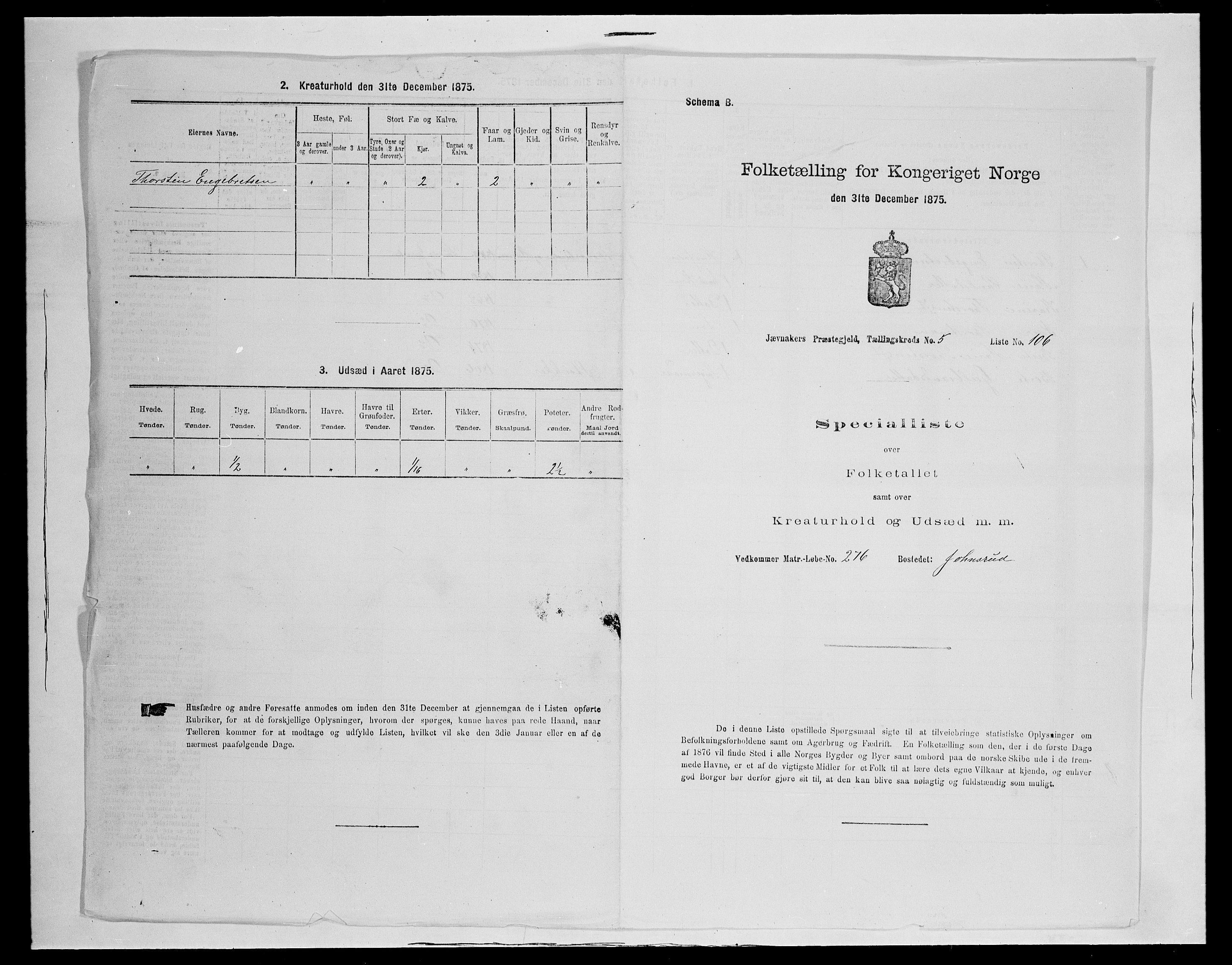 SAH, 1875 census for 0532P Jevnaker, 1875, p. 1018