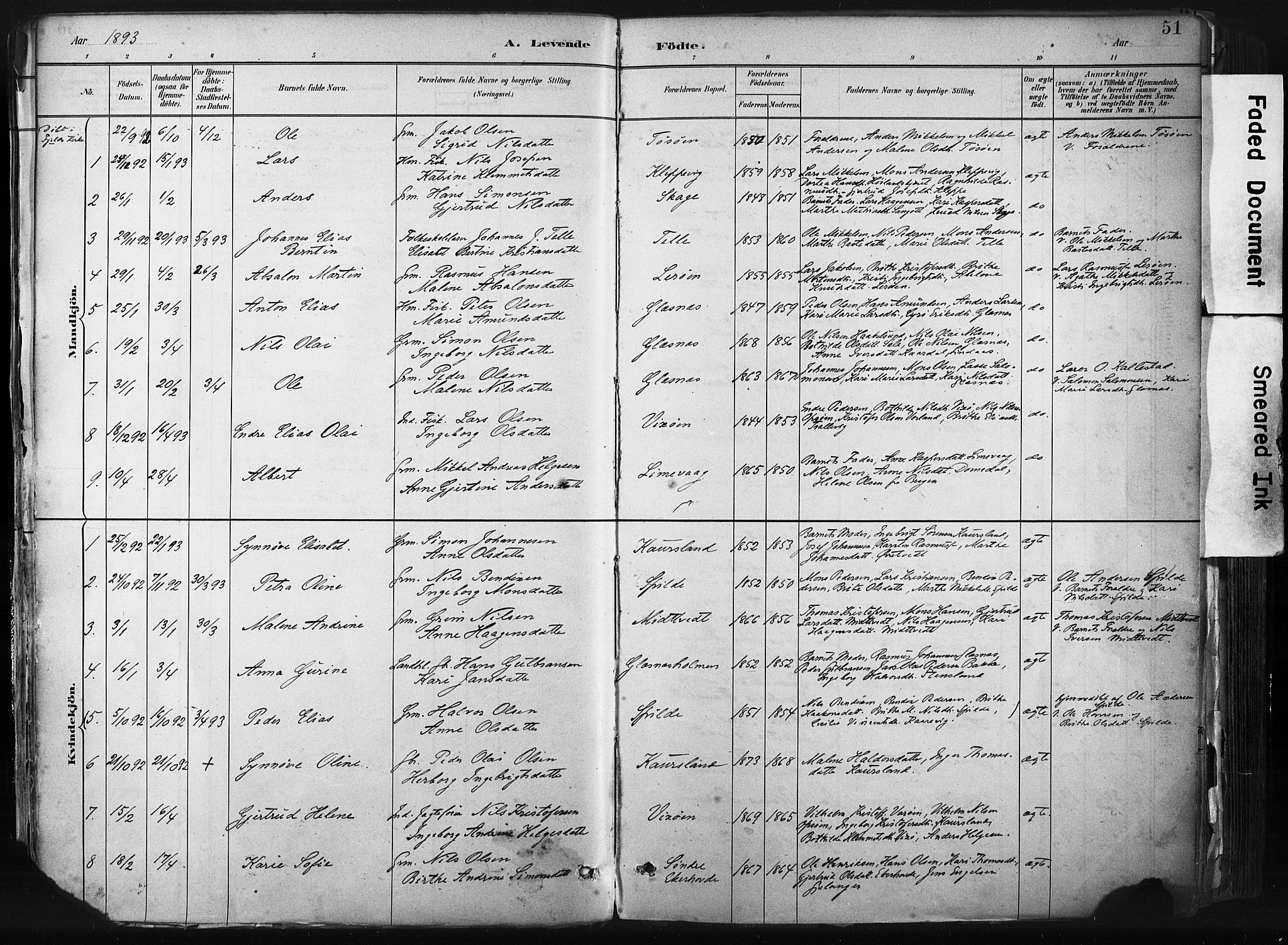 Sund sokneprestembete, SAB/A-99930: Parish register (official) no. B 1, 1882-1907, p. 51
