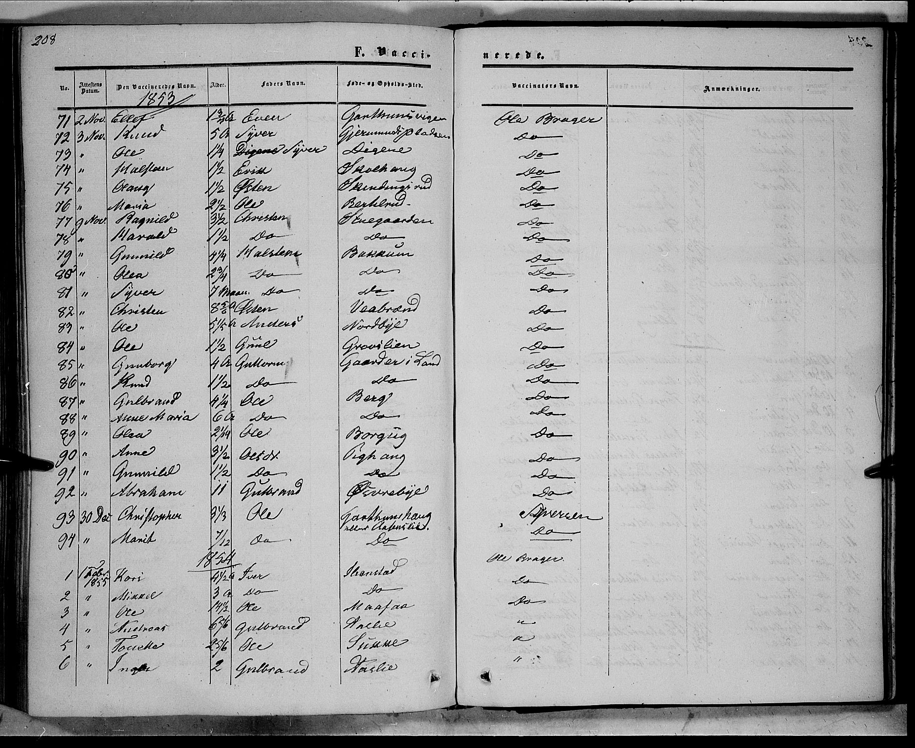 Sør-Aurdal prestekontor, SAH/PREST-128/H/Ha/Haa/L0007: Parish register (official) no. 7, 1849-1876, p. 208