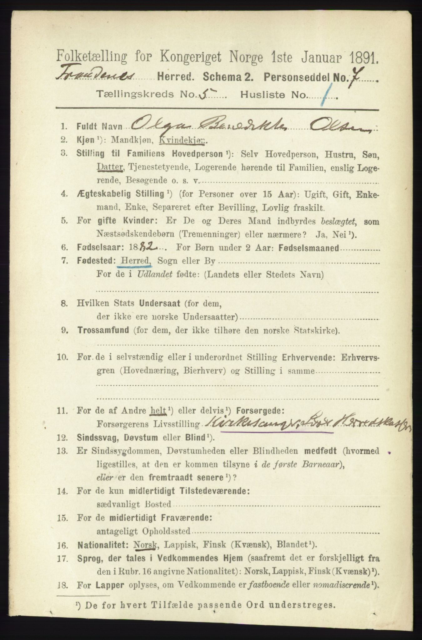 RA, 1891 census for 1914 Trondenes, 1891, p. 2829