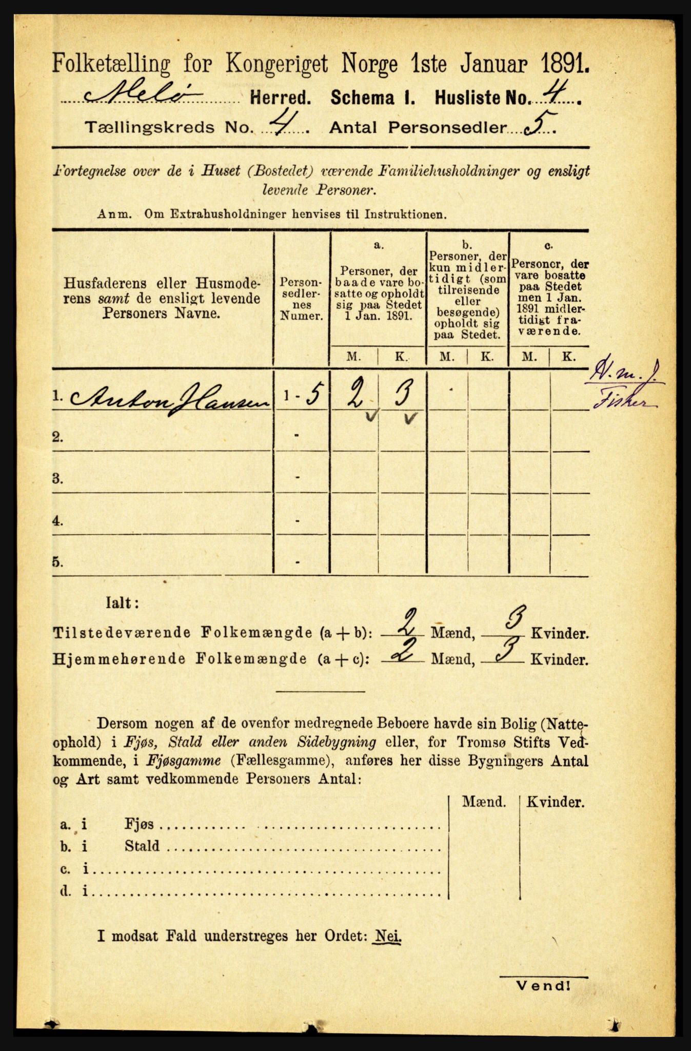 RA, 1891 census for 1837 Meløy, 1891, p. 1421