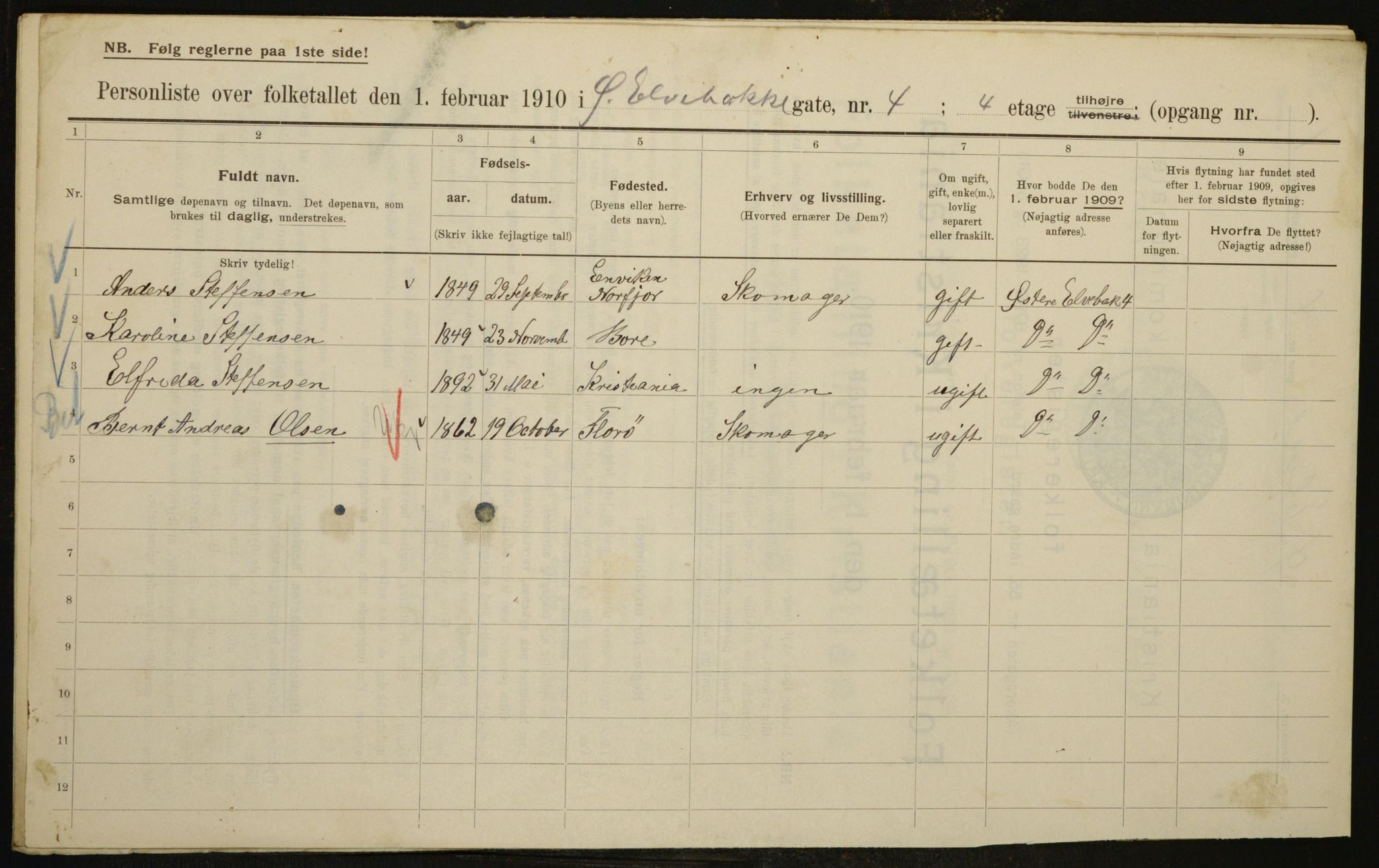 OBA, Municipal Census 1910 for Kristiania, 1910, p. 122691