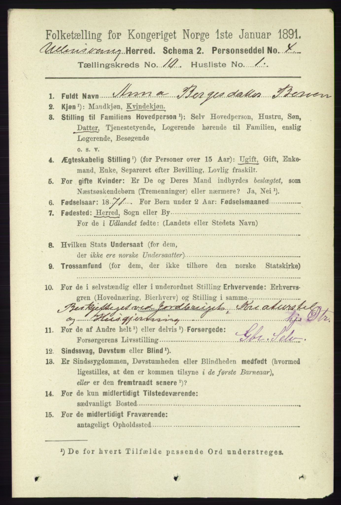 RA, 1891 census for 1230 Ullensvang, 1891, p. 3752