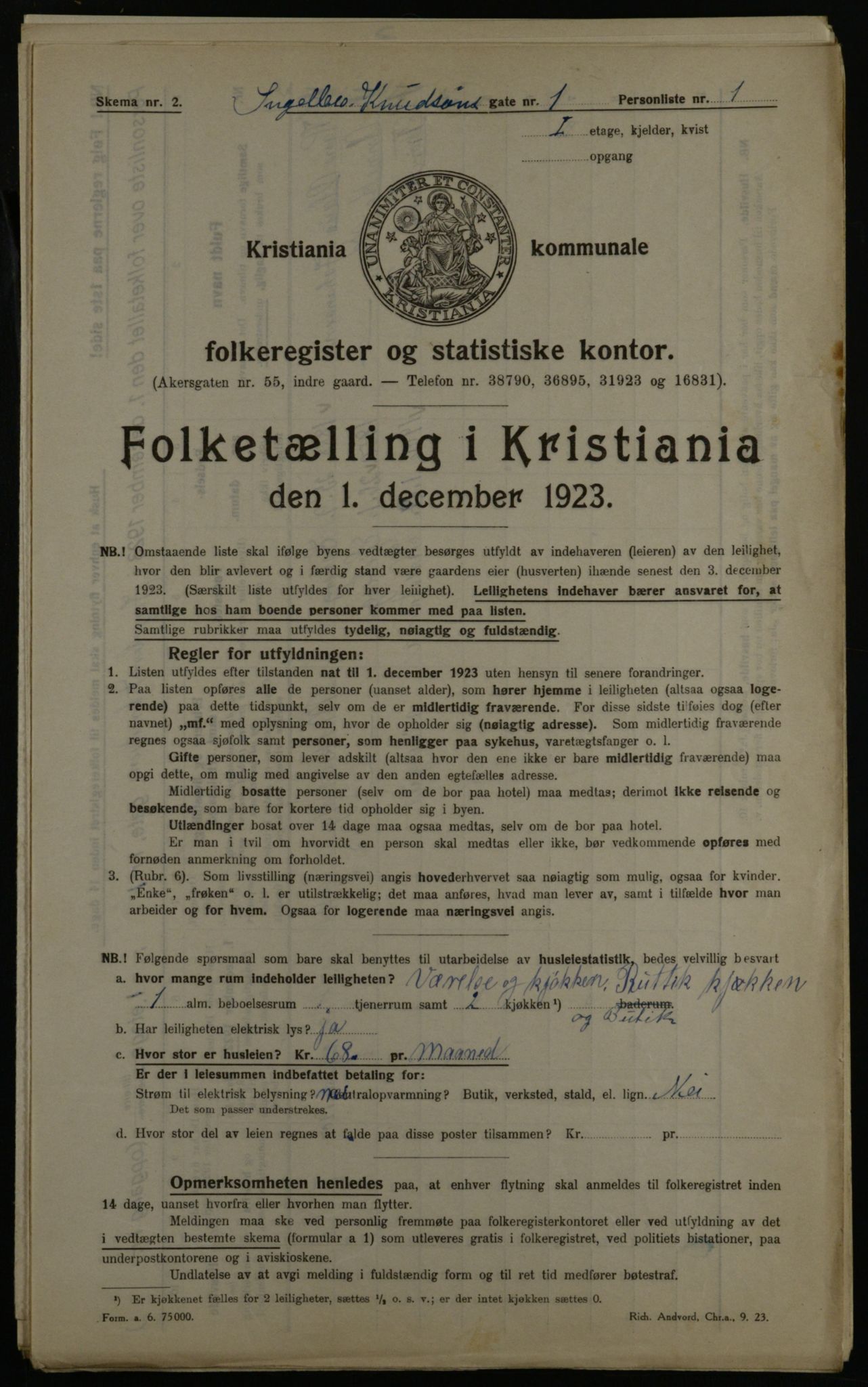 OBA, Municipal Census 1923 for Kristiania, 1923, p. 48985