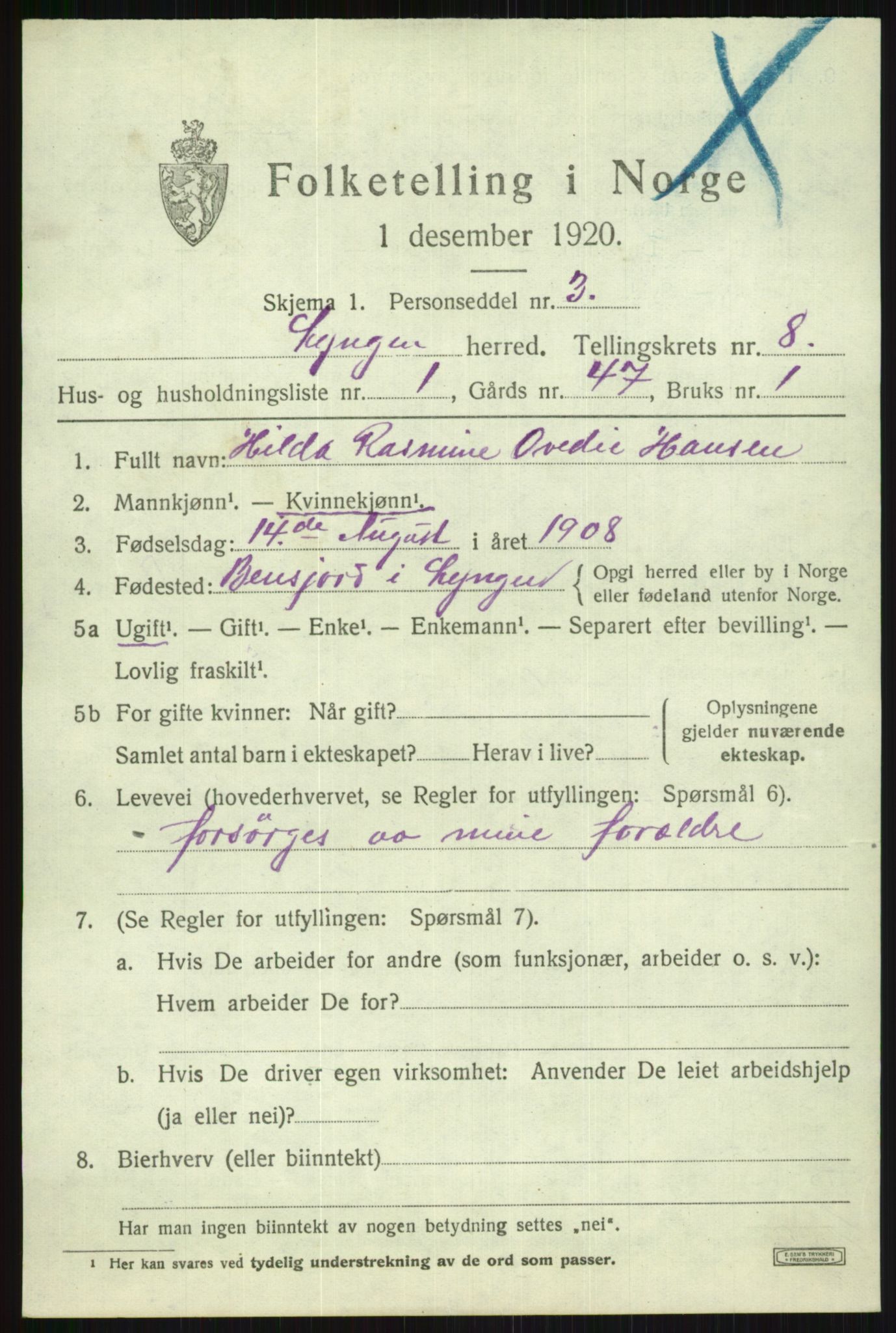 SATØ, 1920 census for Lyngen, 1920, p. 7347