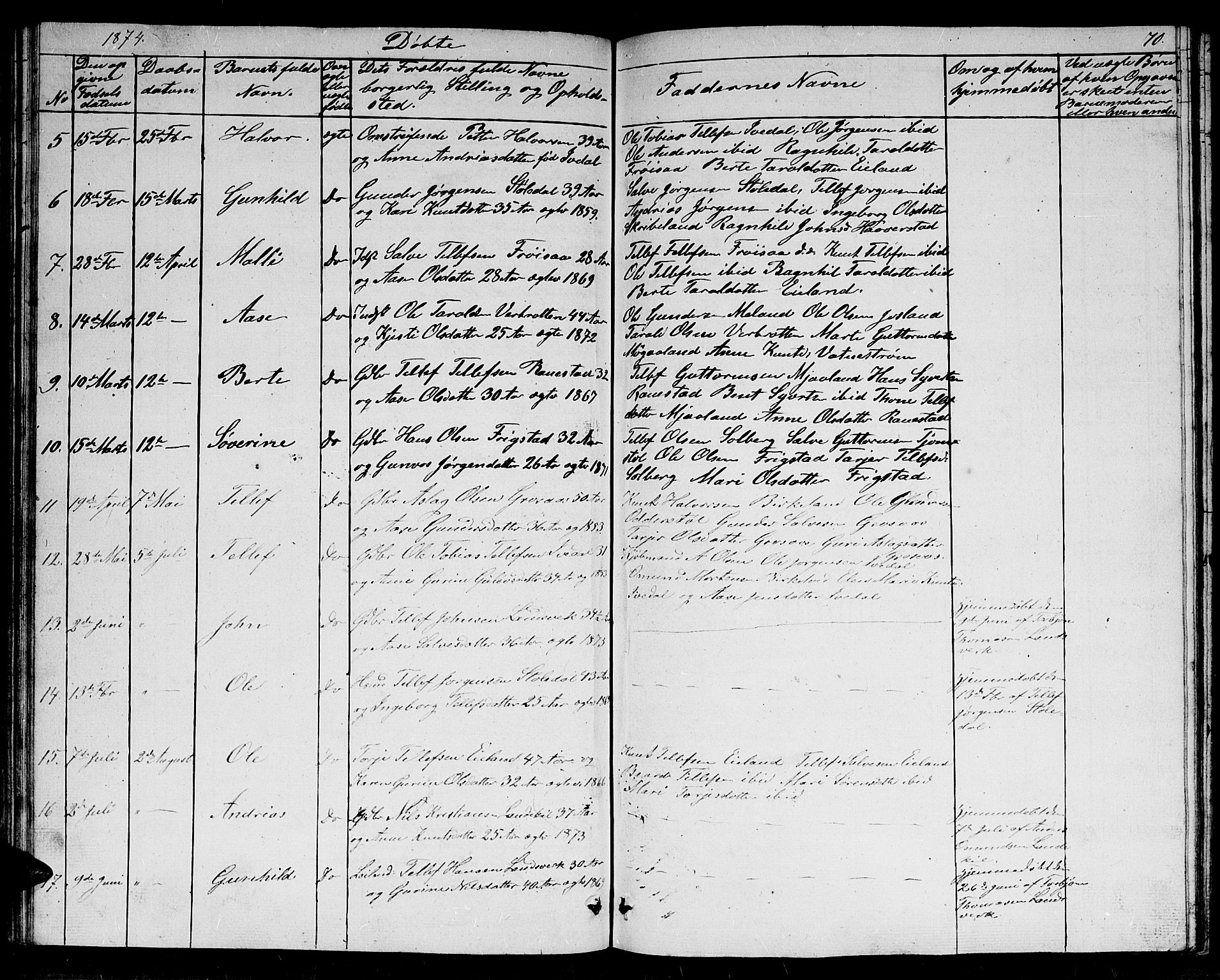 Evje sokneprestkontor, SAK/1111-0008/F/Fb/Fbc/L0002: Parish register (copy) no. B 2, 1849-1876, p. 70