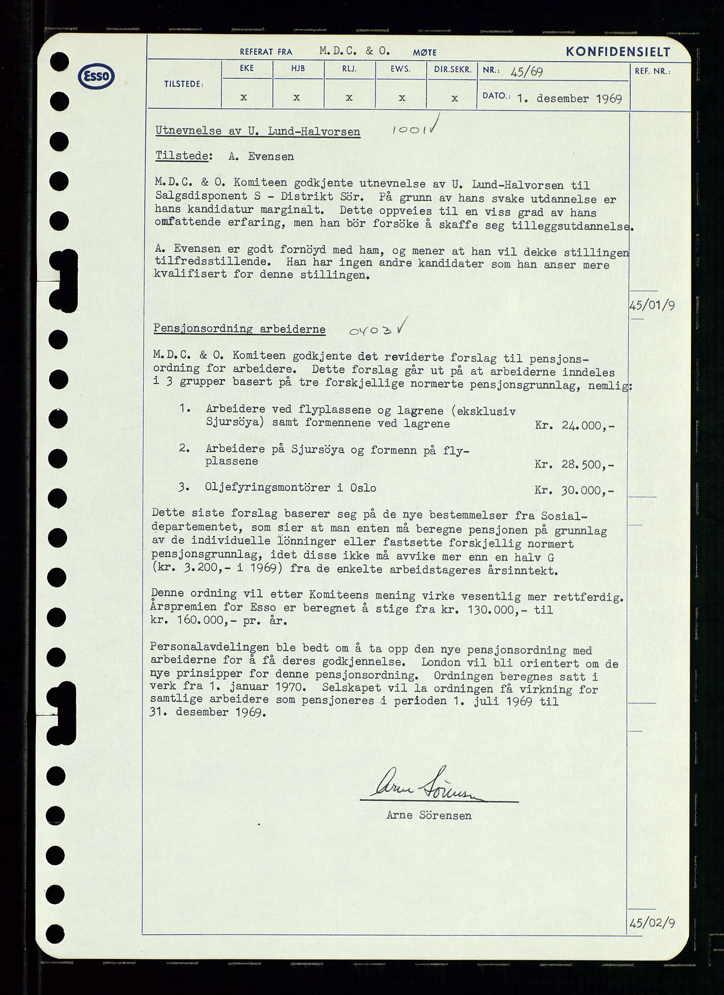 Pa 0982 - Esso Norge A/S, AV/SAST-A-100448/A/Aa/L0003/0001: Den administrerende direksjon Board minutes (styrereferater) og Bedriftforsamlingsprotokoll / Den administrerende direksjon Board minutes (styrereferater), 1969, p. 193