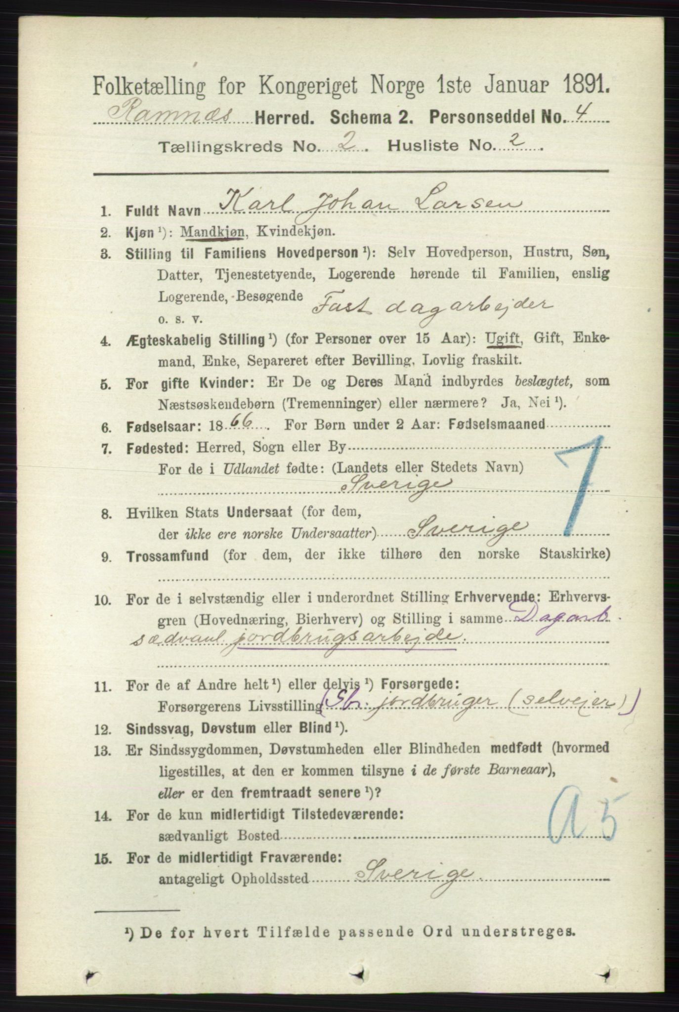 RA, 1891 census for 0718 Ramnes, 1891, p. 578