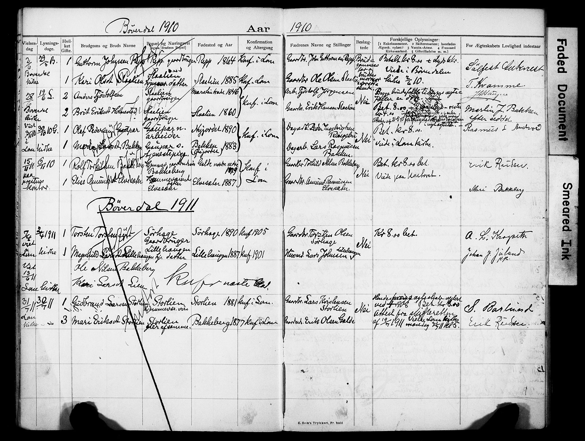 Lom prestekontor, AV/SAH-PREST-070/I/Ie/L0001/0001: Banns register no. 1, 1904-1922