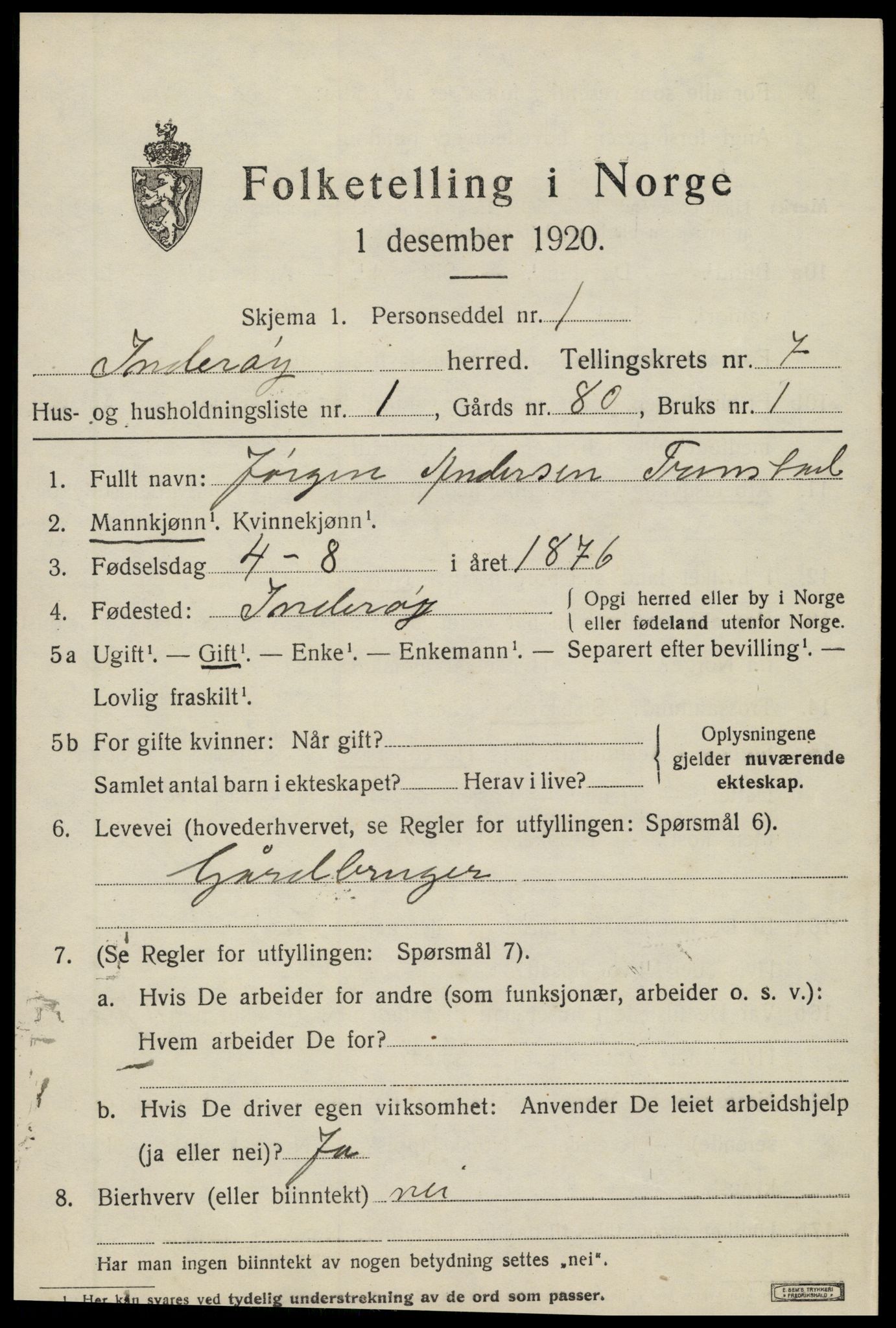 SAT, 1920 census for Inderøy, 1920, p. 5087